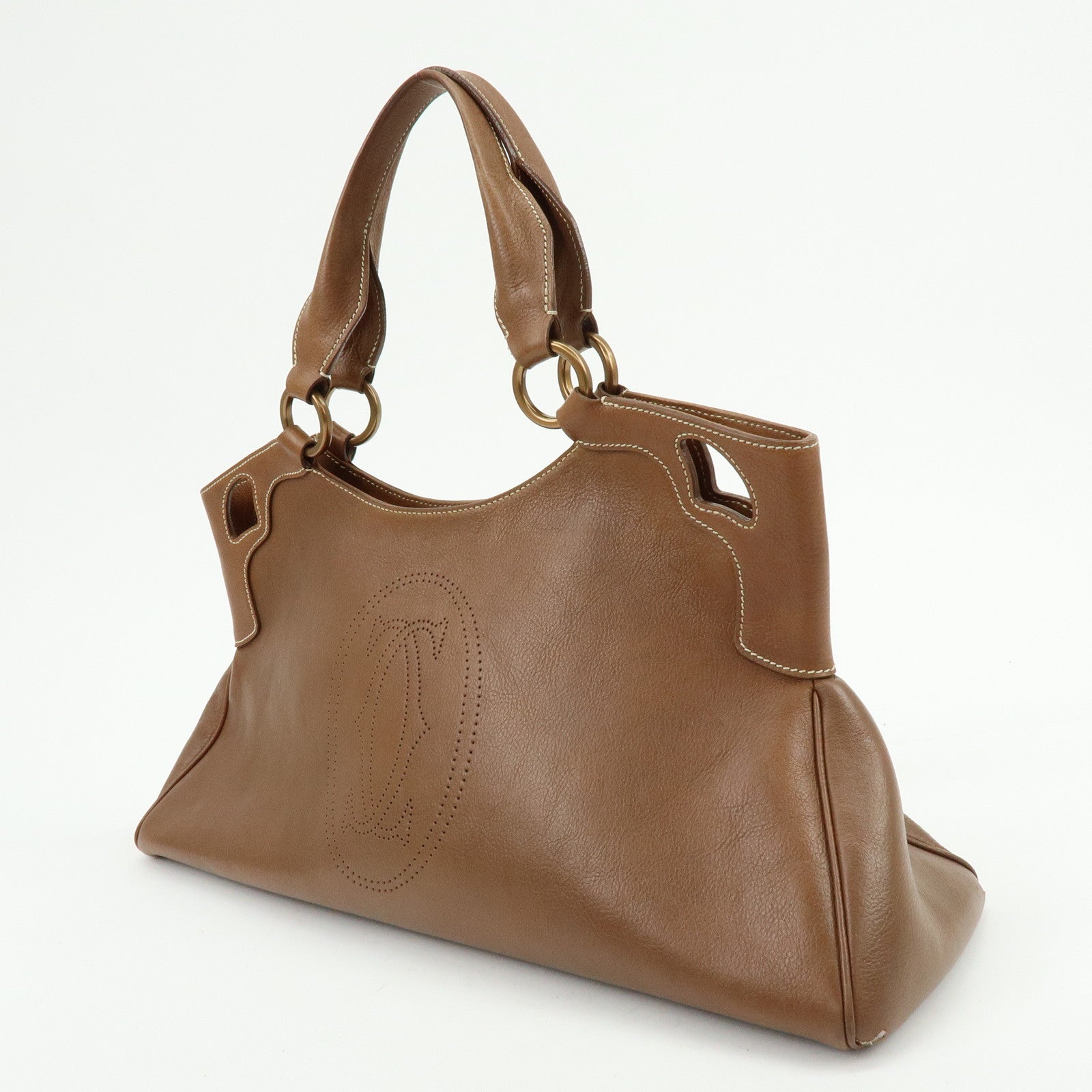 Cartier Marcello de Cartier Leather Hand Bag Tote Bag Brown
