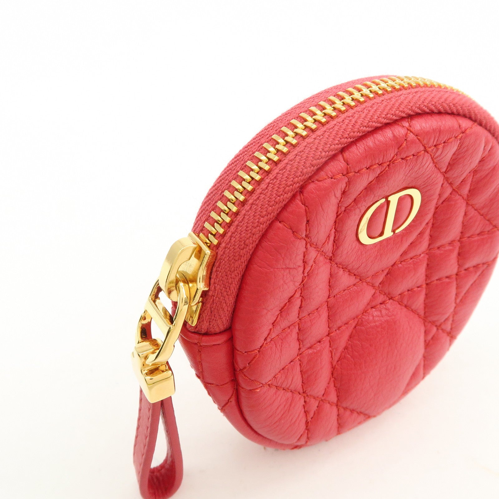 Christian Dior Cannage Caro Calfskin Pouch Coin Case Red