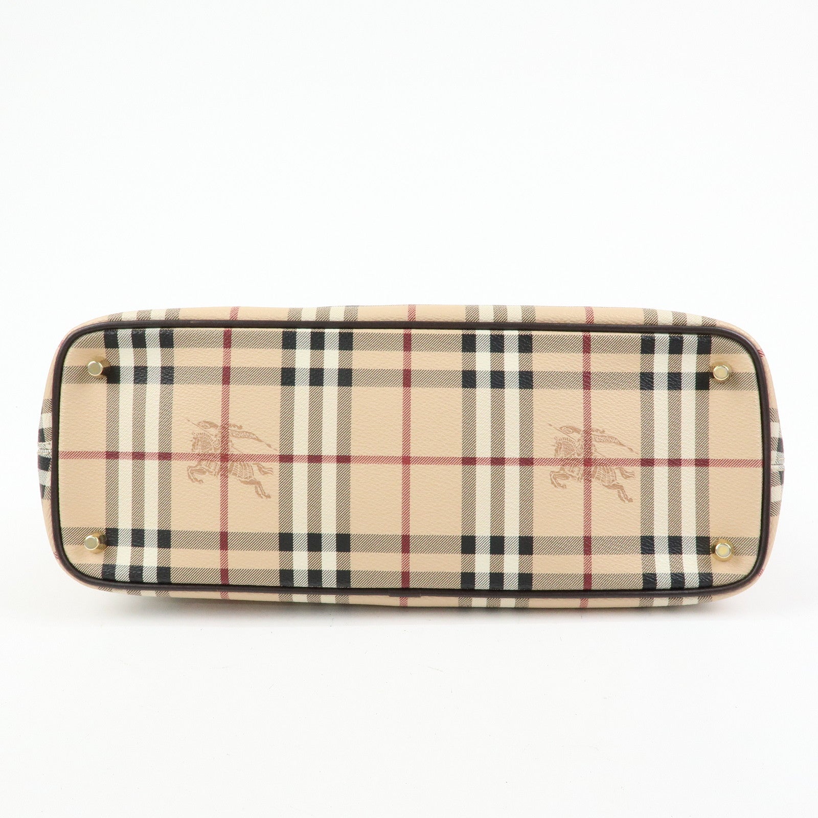 BURBERRY PVC Leather Nova Plaid Tote Bag Shoulder Bag Beige Brown