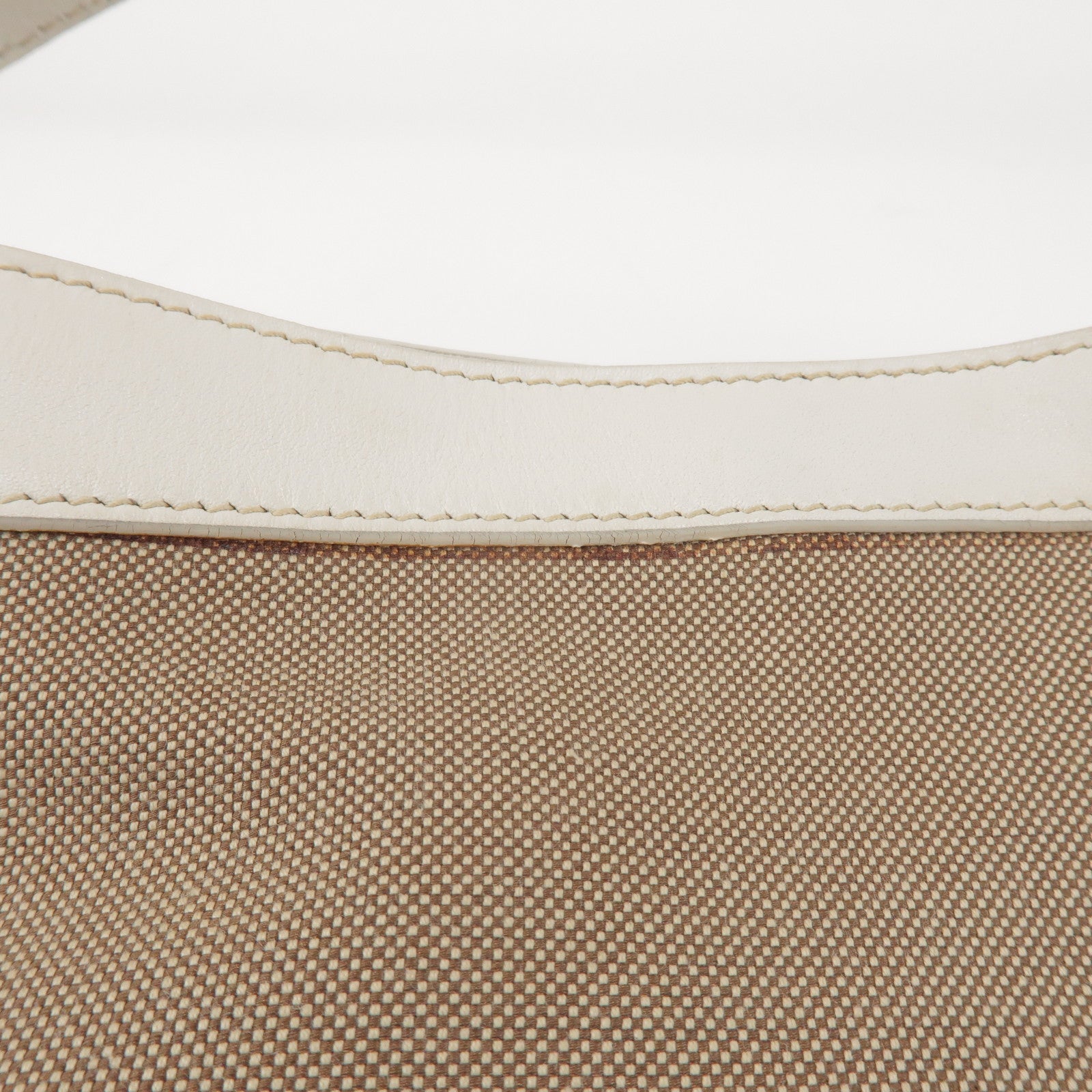 PRADA Jacquard Canvas Leather Shoulder Bag Hand Bag Beige Ivory