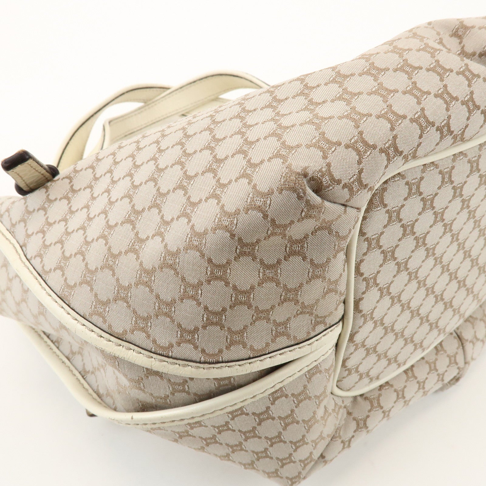 CELINE Macadam Bittersweet Canvas Leather Shoulder Bag Beige Ivory