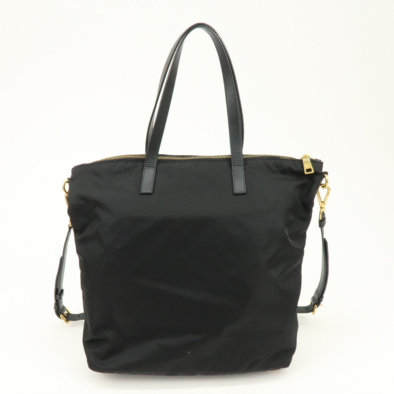 PRADA Triangle Logo Nylon Saffiano Leather 2Way Bag Hand Bag Black