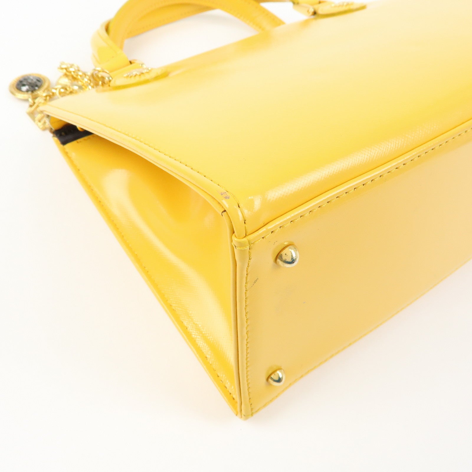 VERSACE Leather Charm 2Way Bag Hand Bag Shoulder Bag Yellow
