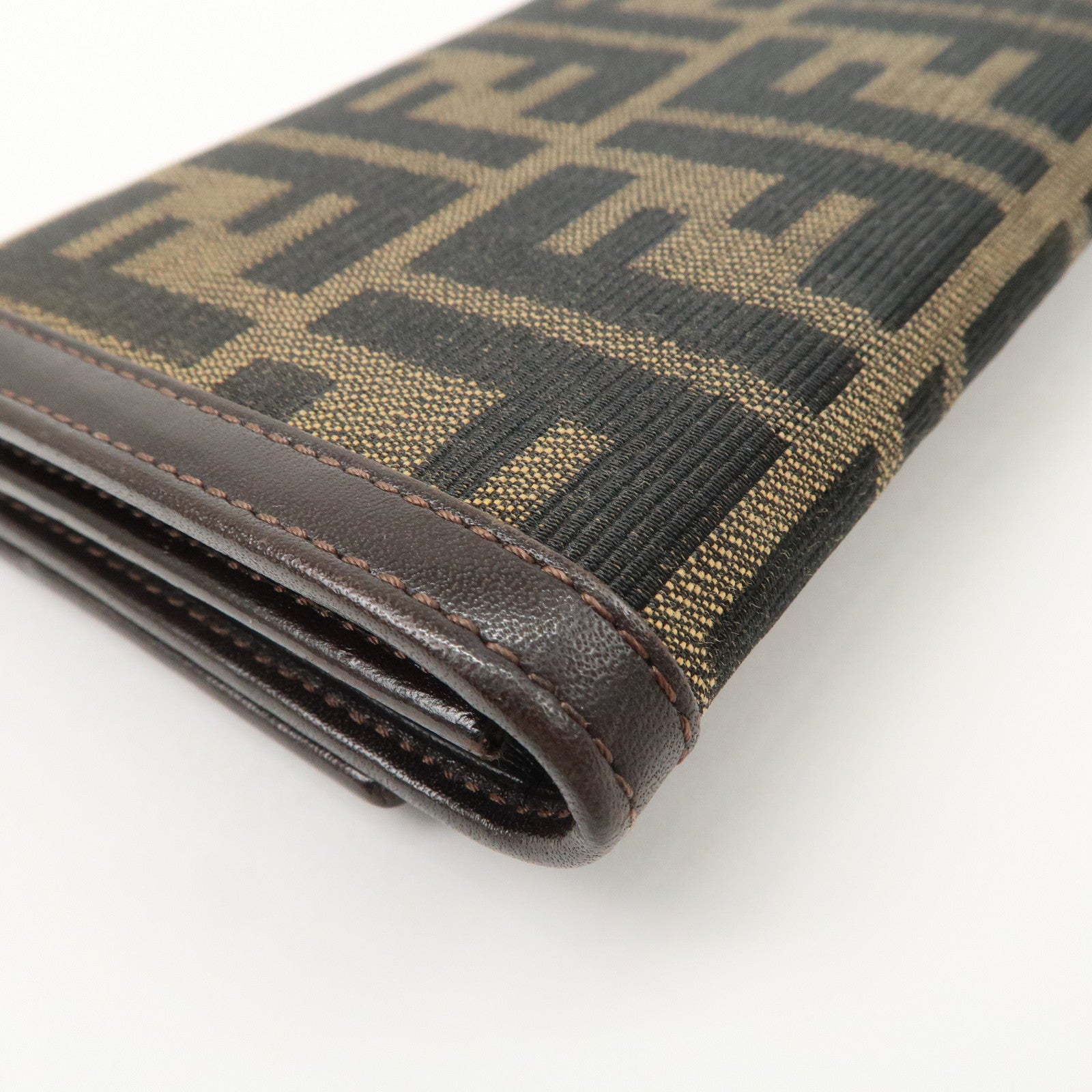 FENDI Zucca Canvas Leather Flap Long Wallet Brown 31084