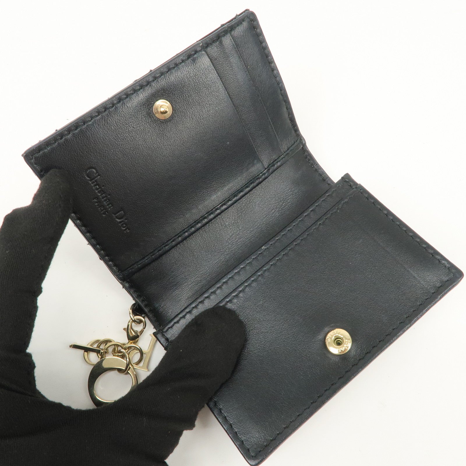 Christian Dior Cannage Lady Dior Patent Leather Card Holder Black S0011