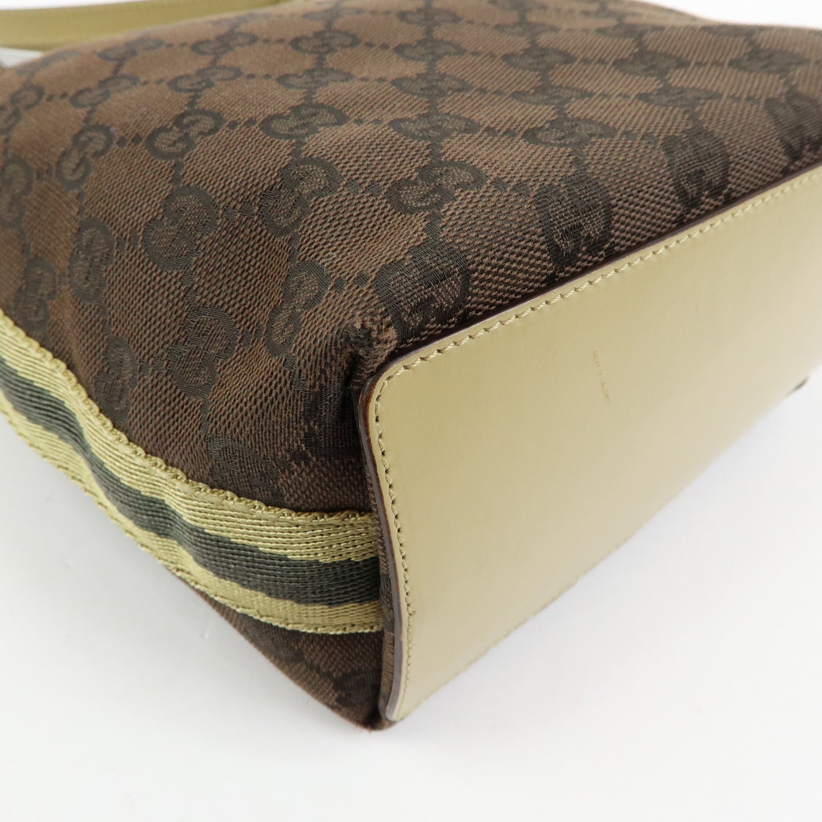 GUCCI GG Canvas Leather Tote Bag Shoulder Bag Brown Beige 31244