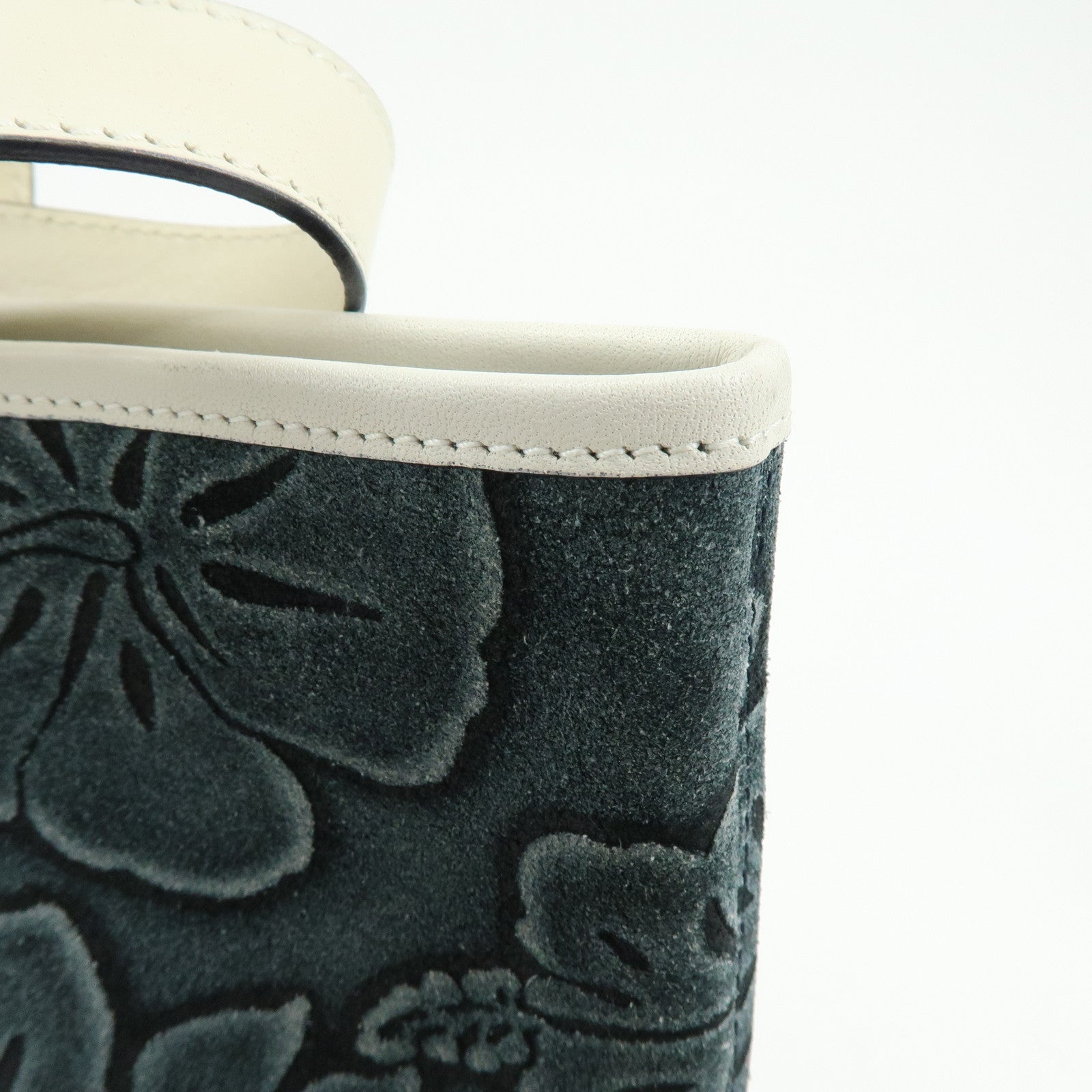 CELINE Hibiscus Motif Suede Leather Tote Bag Gray Ivory