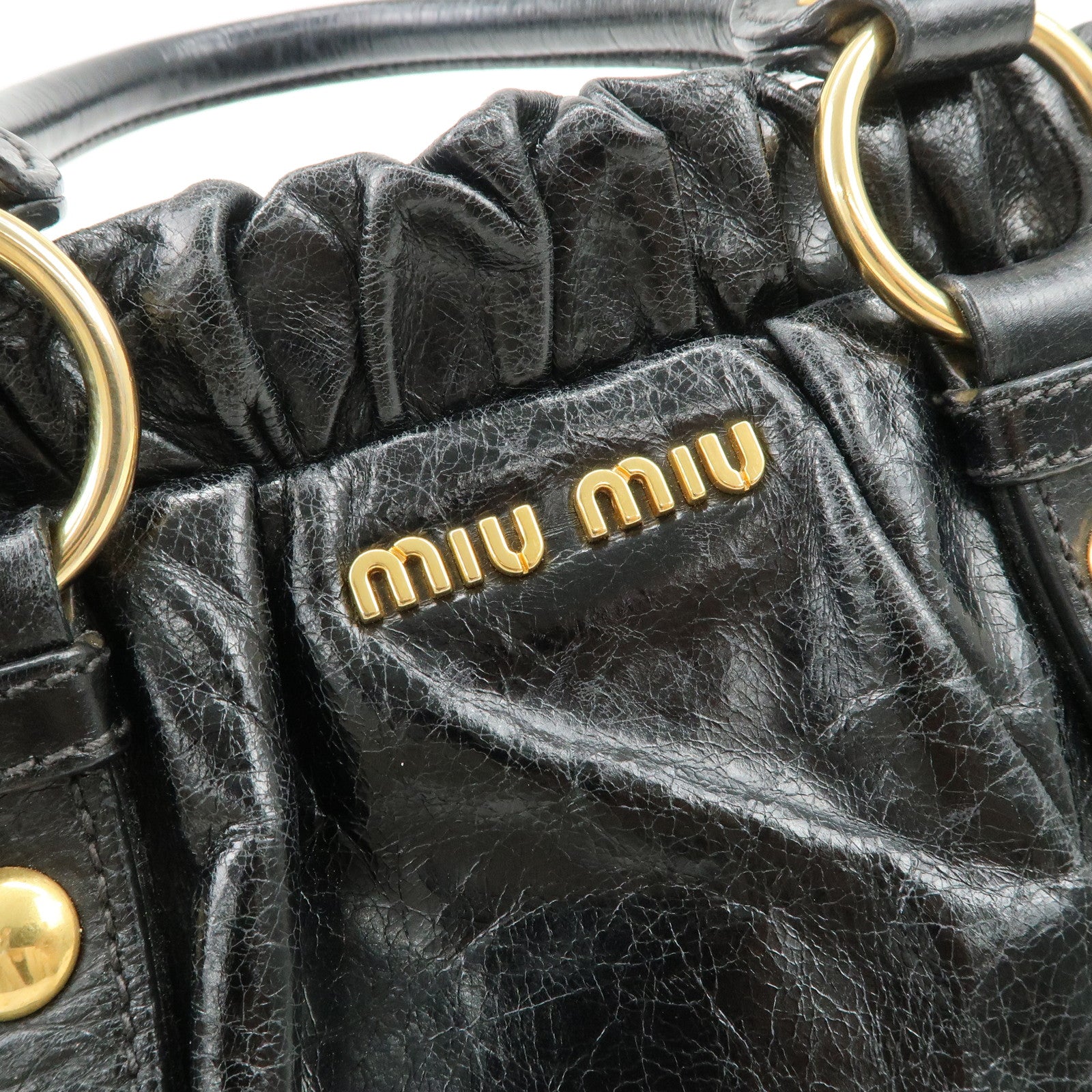 MIU MIU Patent Leather 2Way Tote Bag Shoulder Bag Black RT0383