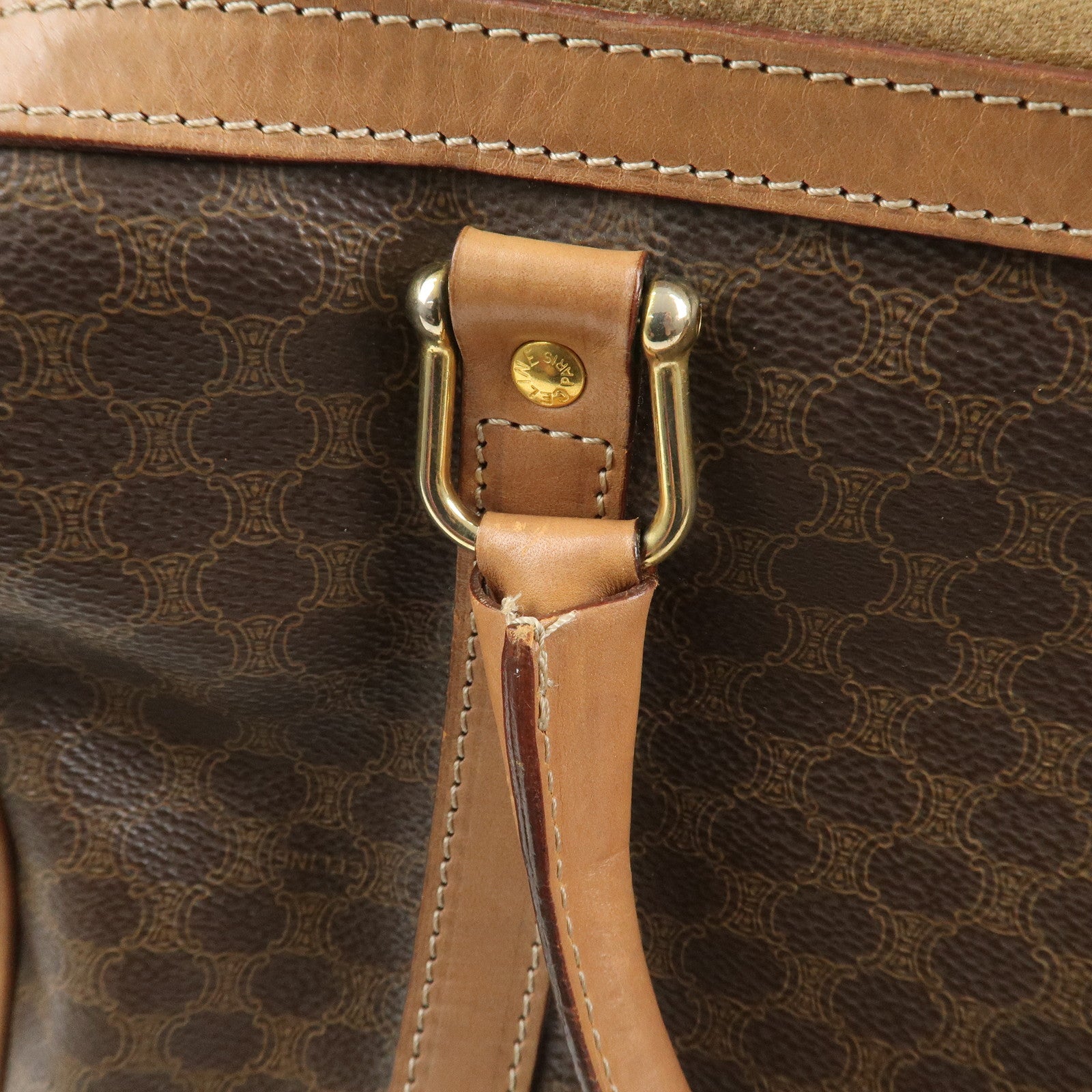 CELINE Macadam Logo PVC Leather Boston Bag Hand Bag Brown