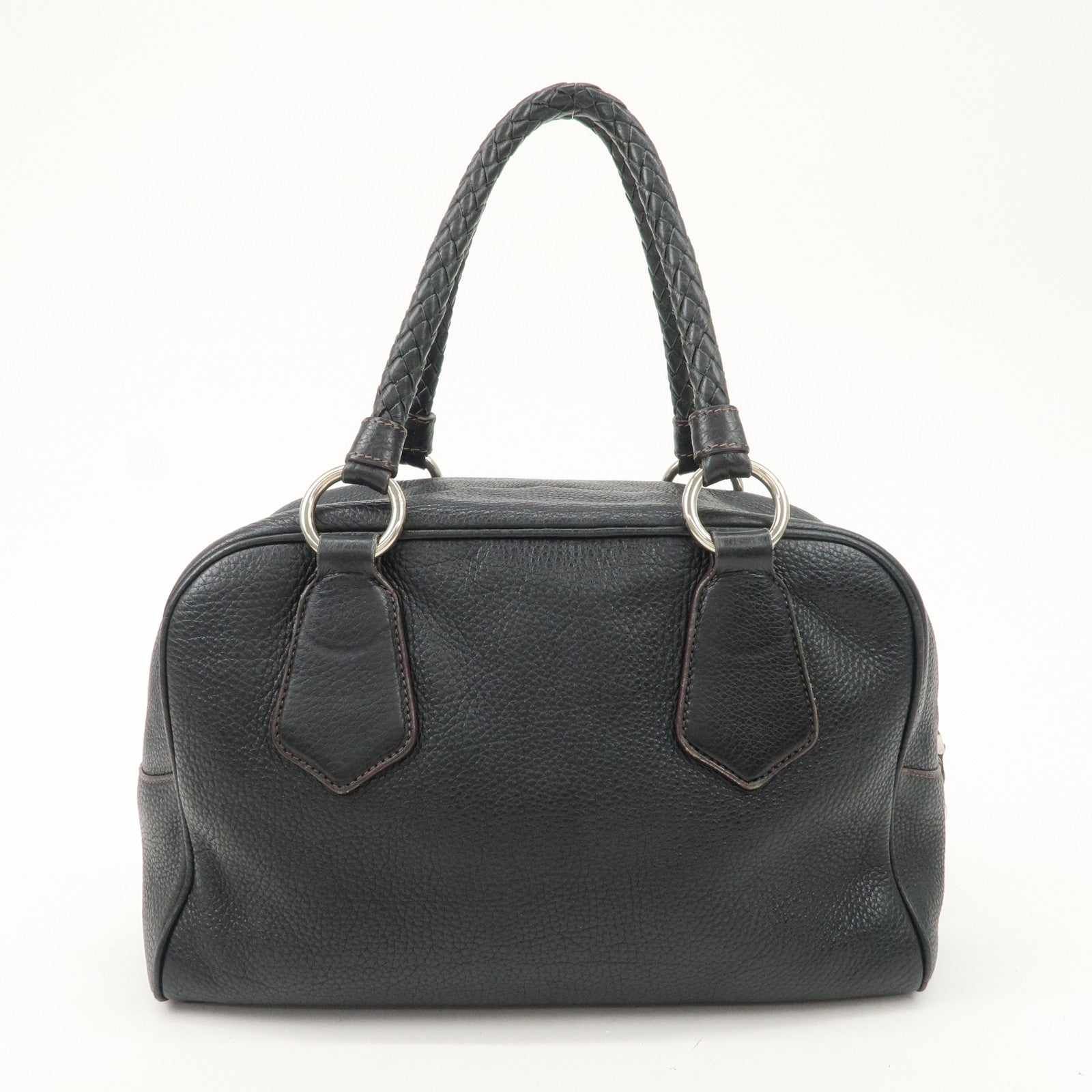 PRADA Logo Leather Hand Bag Mini Boston Bag Black BL0471 Used