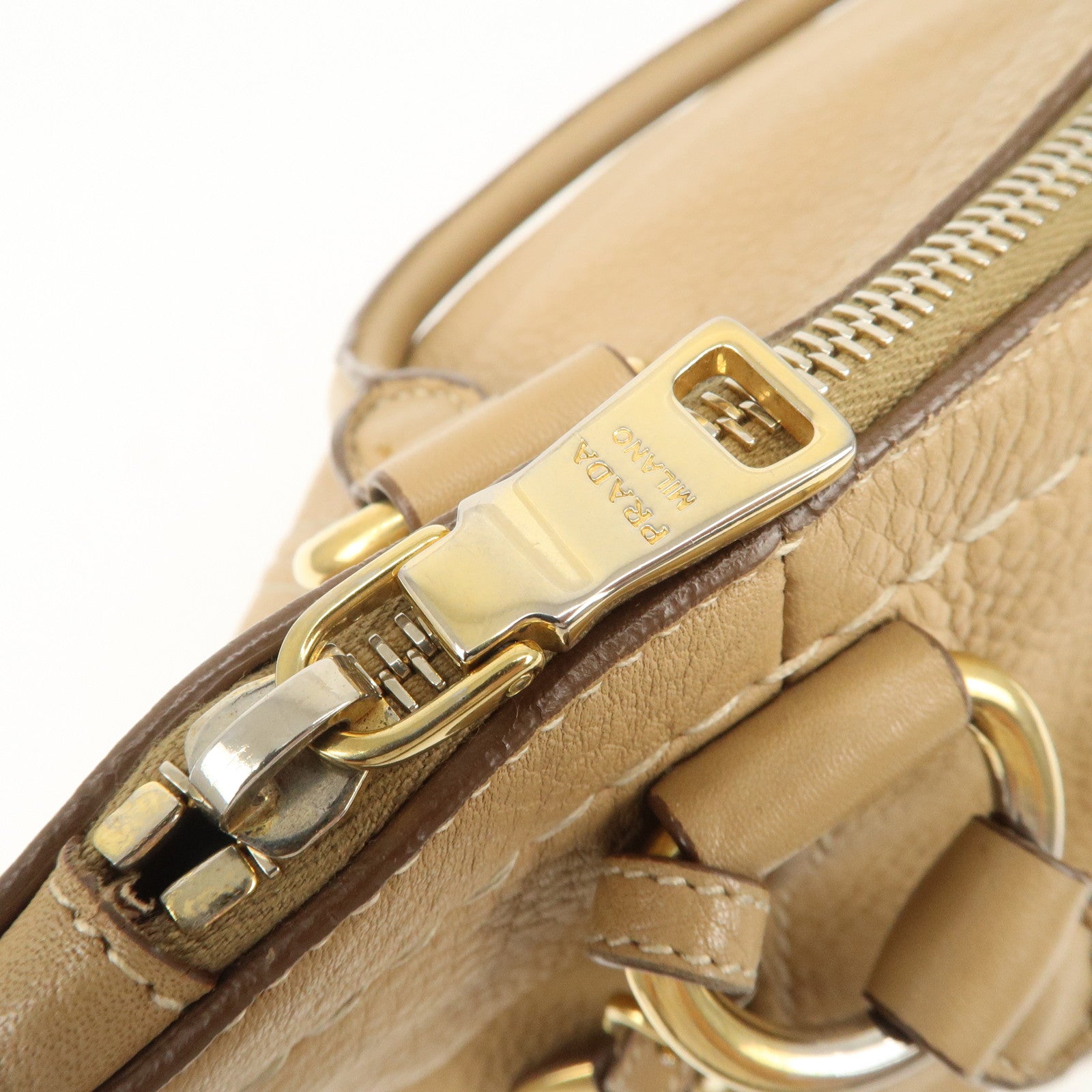 PRADA Logo Leather 2Way Bag Hand Bag Shoulder Bag Camel