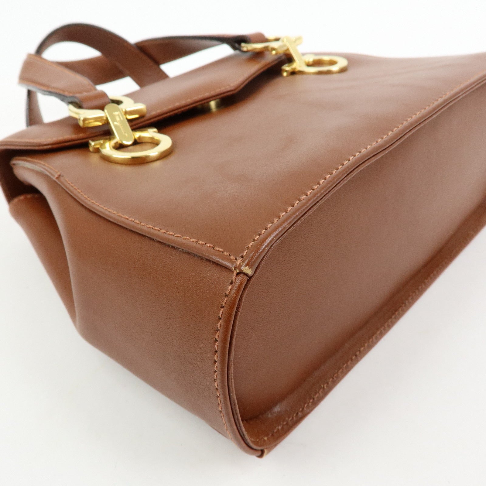 Ferragamo Gancini Leather 2Way Bag Hand Bag Shoulder Bag Brown