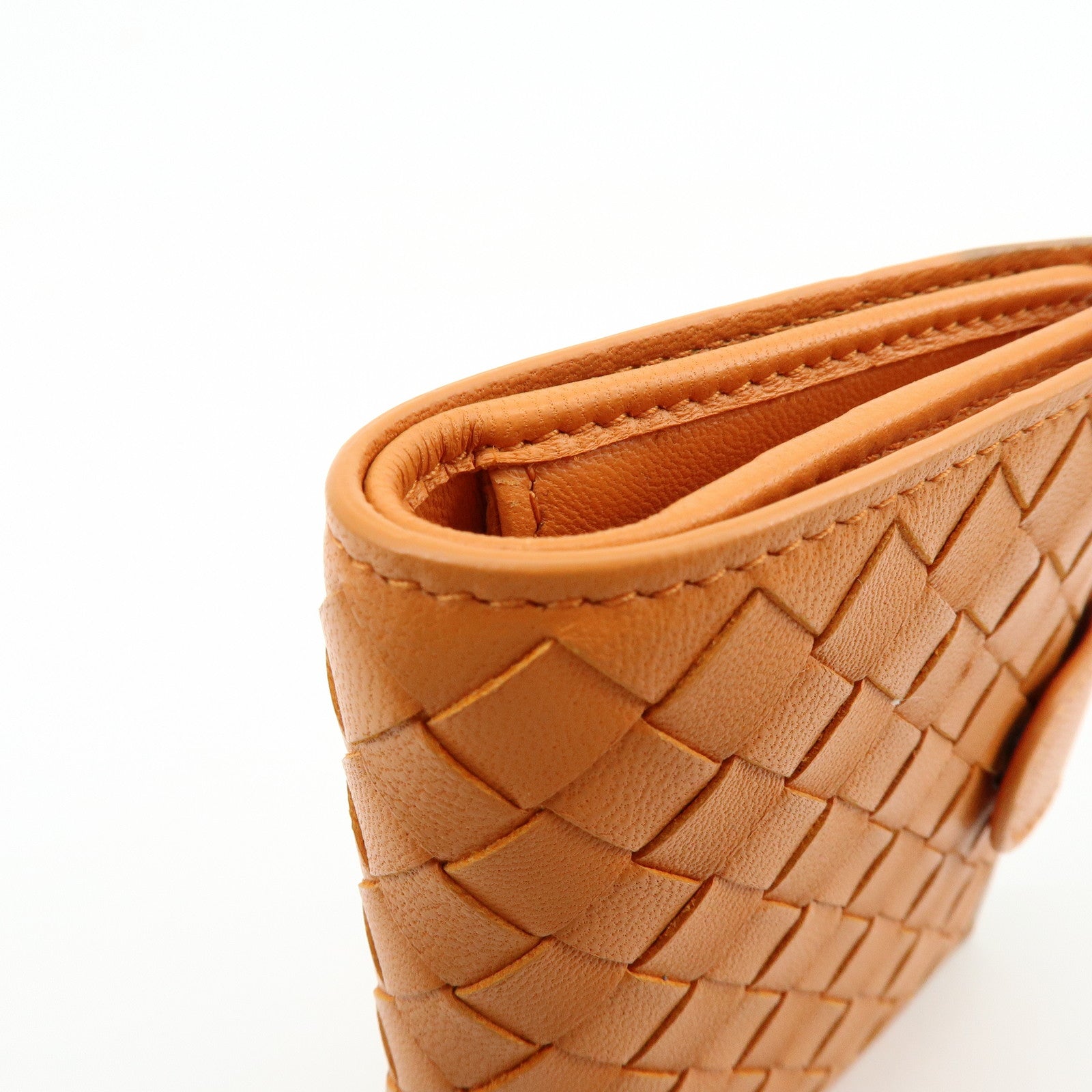 Bottega Veneta Intrecciato Leather Bi-fold Comact Wallet Orange