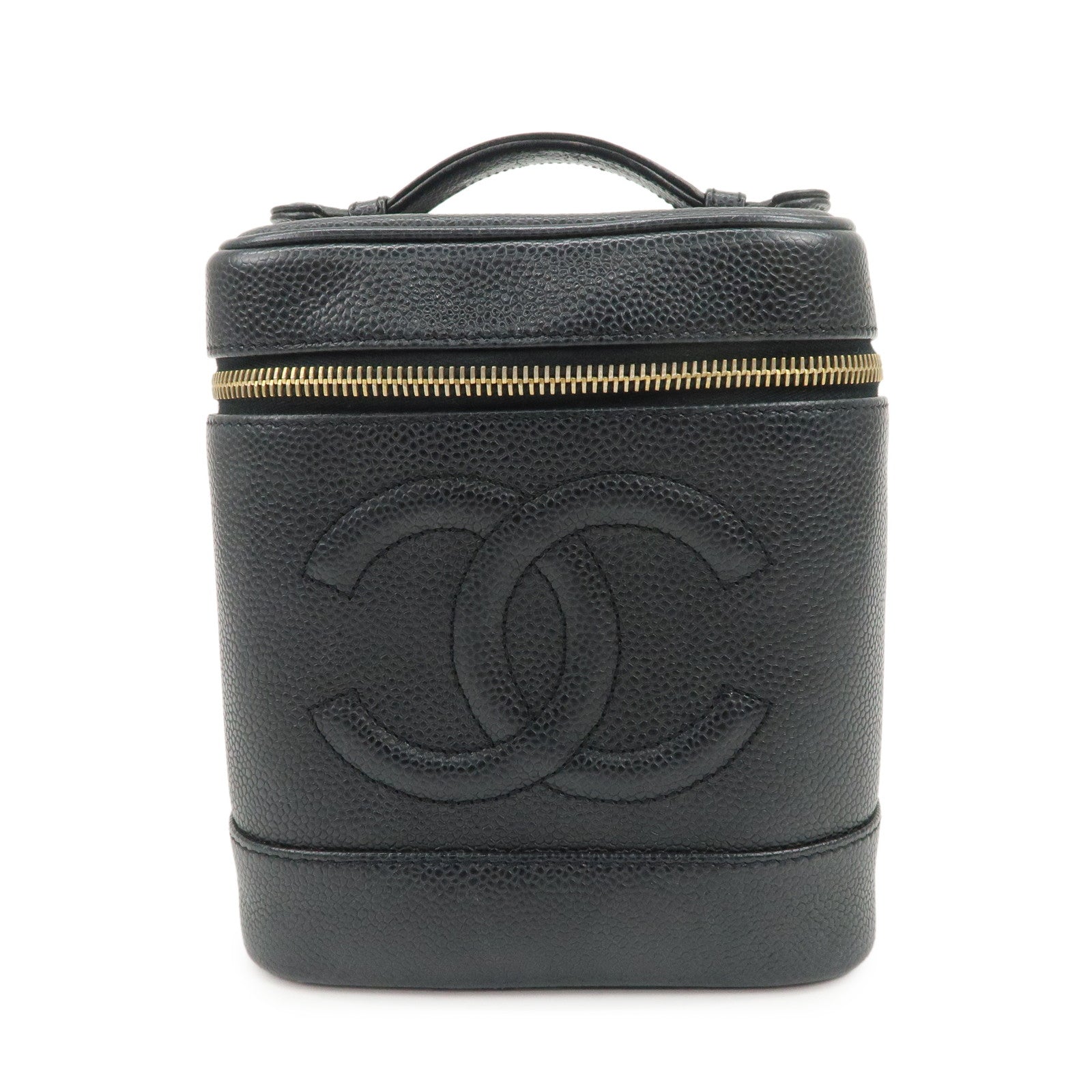 CHANEL COCO Mark Caviarskin Vanity Bag Hand Bag Makeup Bag A01998