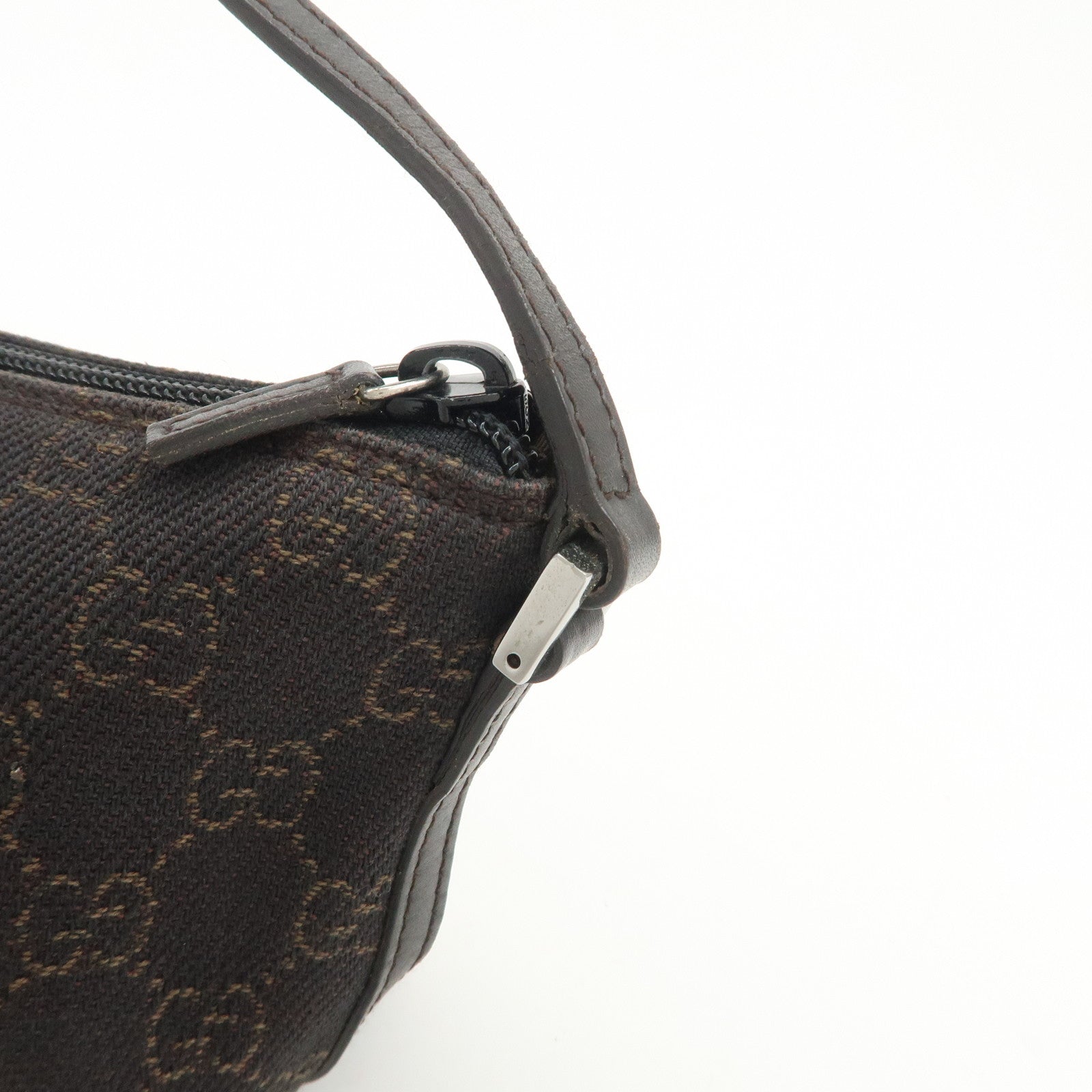 GUCCI Boat Bag GG Denim Togo Leather Hand Bag Dark Brown 07198