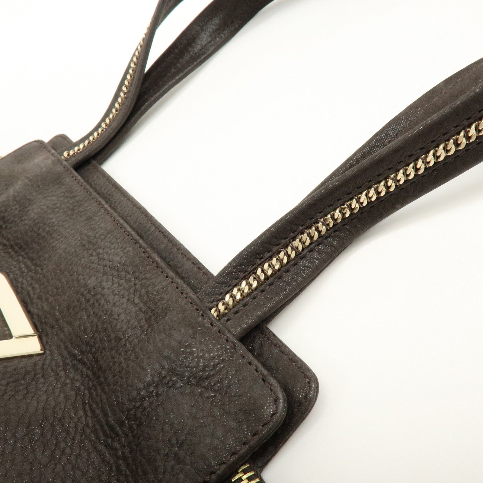 FENDI Leather Tote Bag Shoulder Bag Dark Brown 8BR636