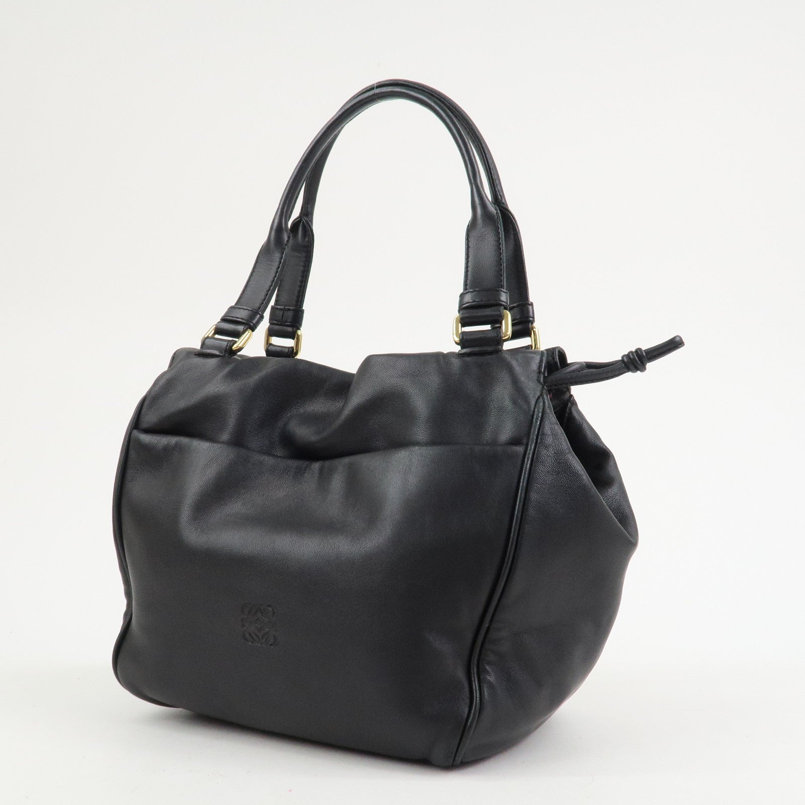 LOEWE Anagram Nappa Leather Hand Bag Drawstring Bag Black