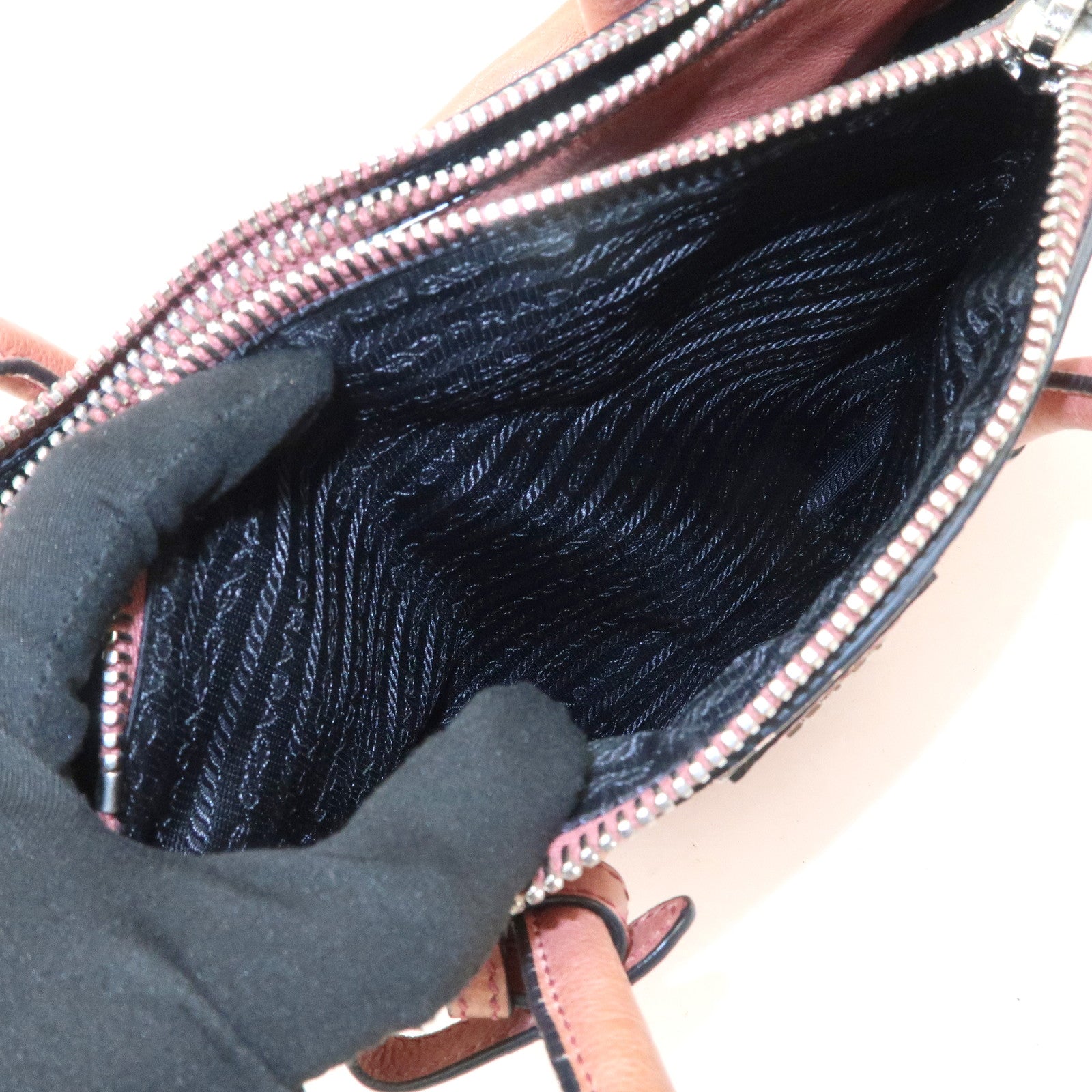 PRADA Triangle Logo Leather 2Way Tote Bag Hand Bag Pink B2625M