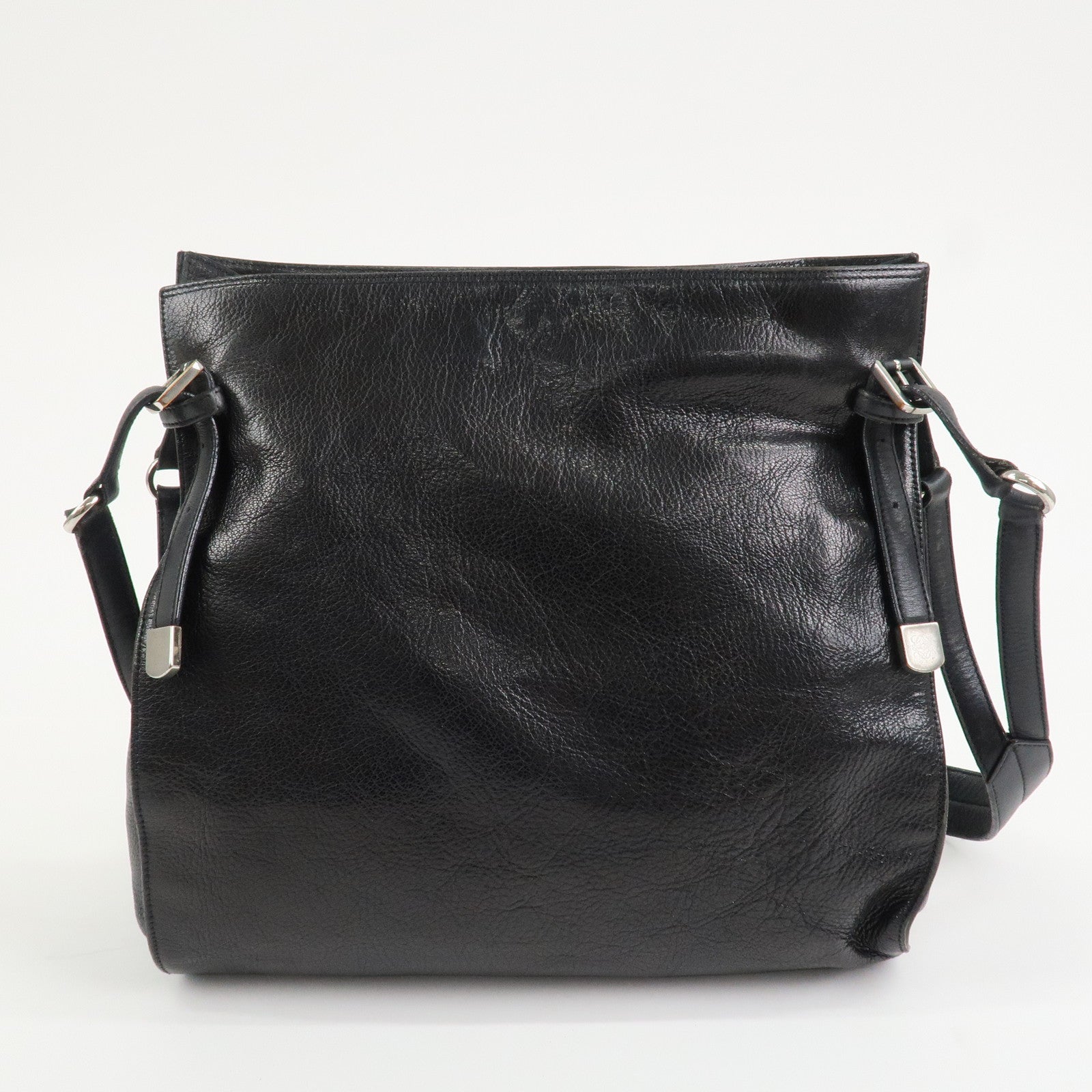 LOEWE Anagram Studs Logo Leather Shoulder Bag Crossbody Bag Black