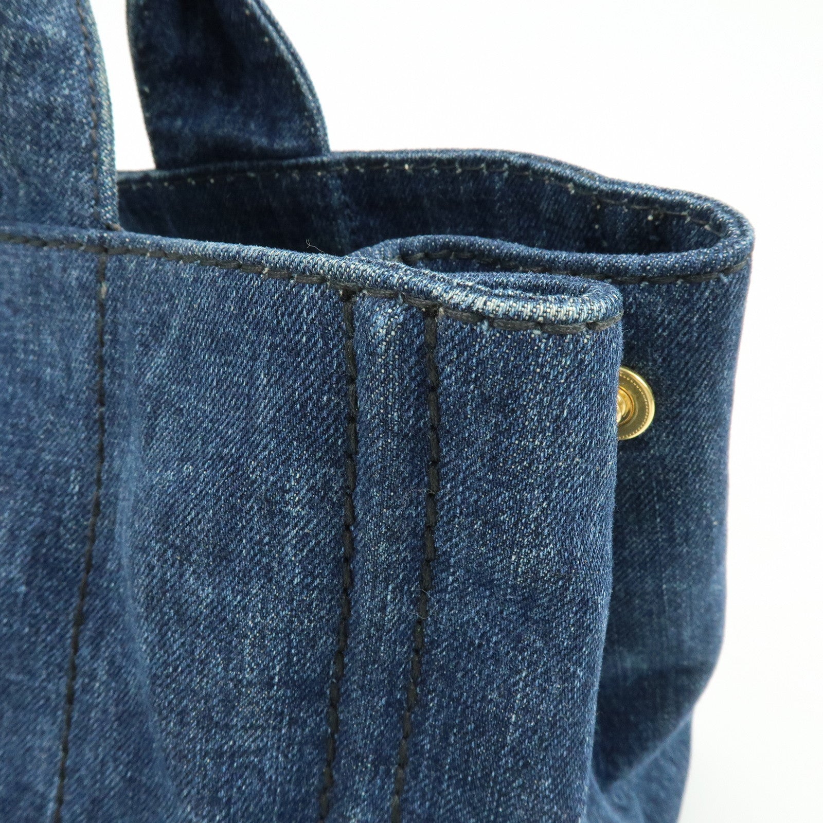 PRADA Triangle Logo Canapa Denim Tote Bag Hand Bag Denim Blue