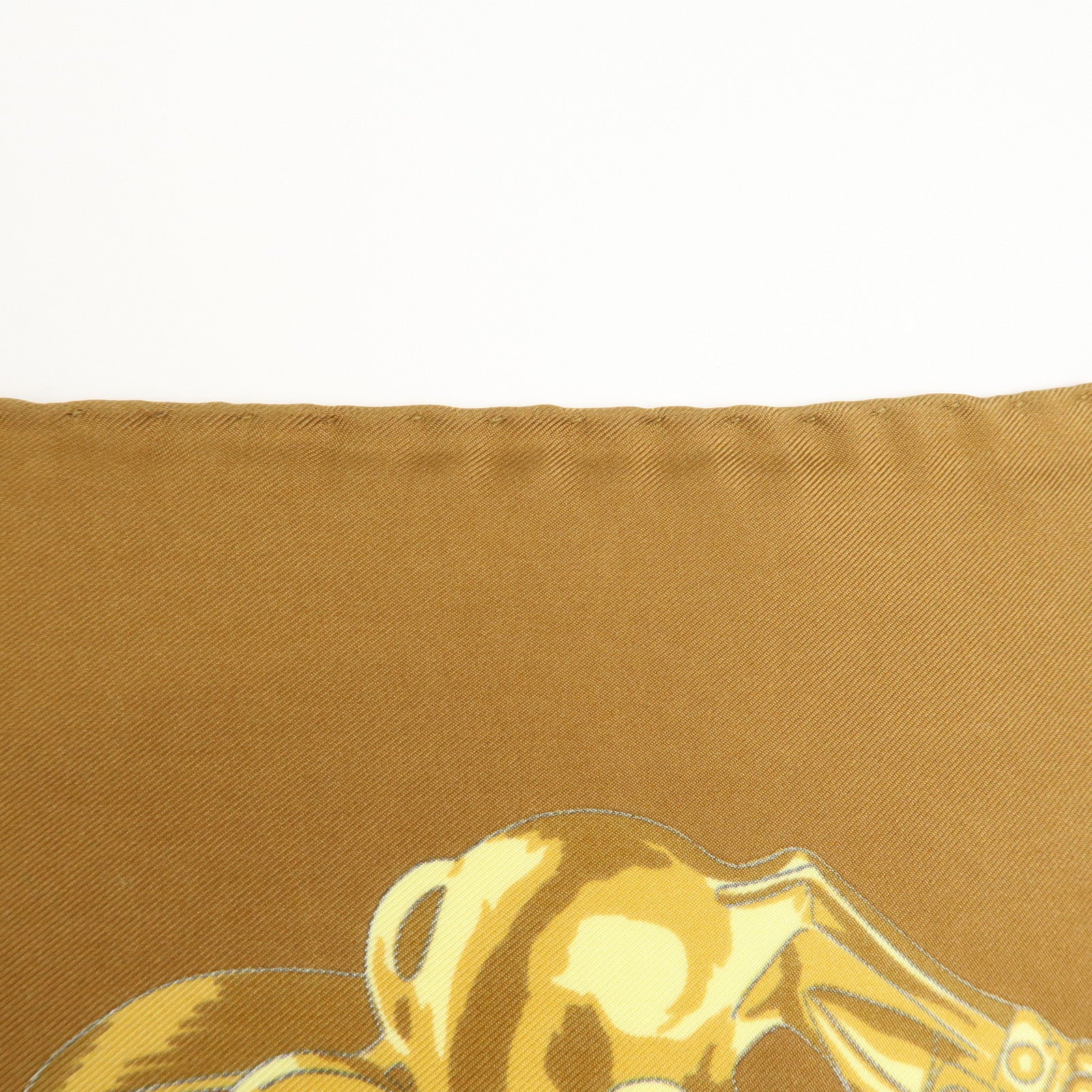 HERMES Carre 90 Silk 100% Scarf LES CAVALIERS D'OR Brown Gold