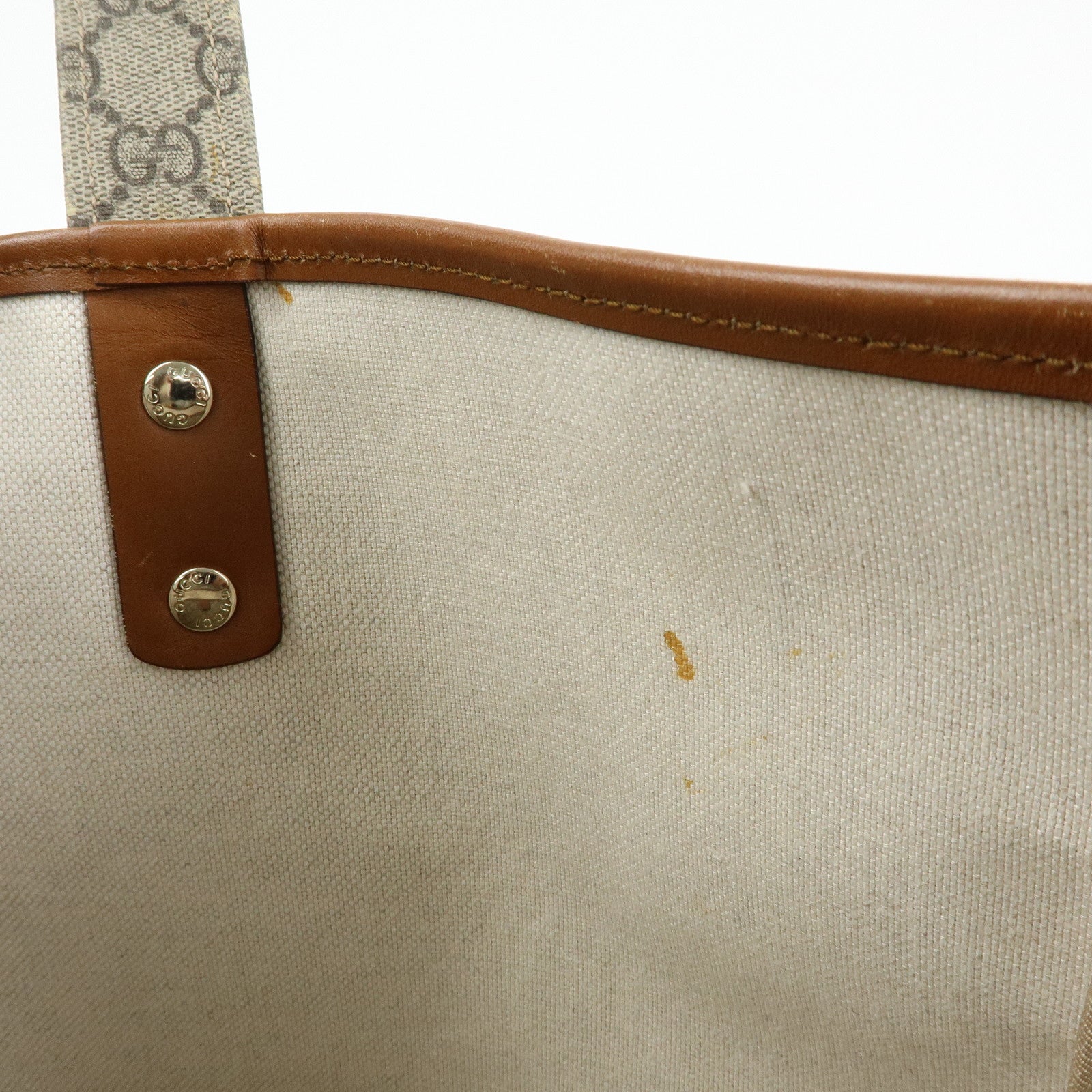 GUCCI sherry GG Supreme Leather Tote Hand Bag Beige Brown 211134