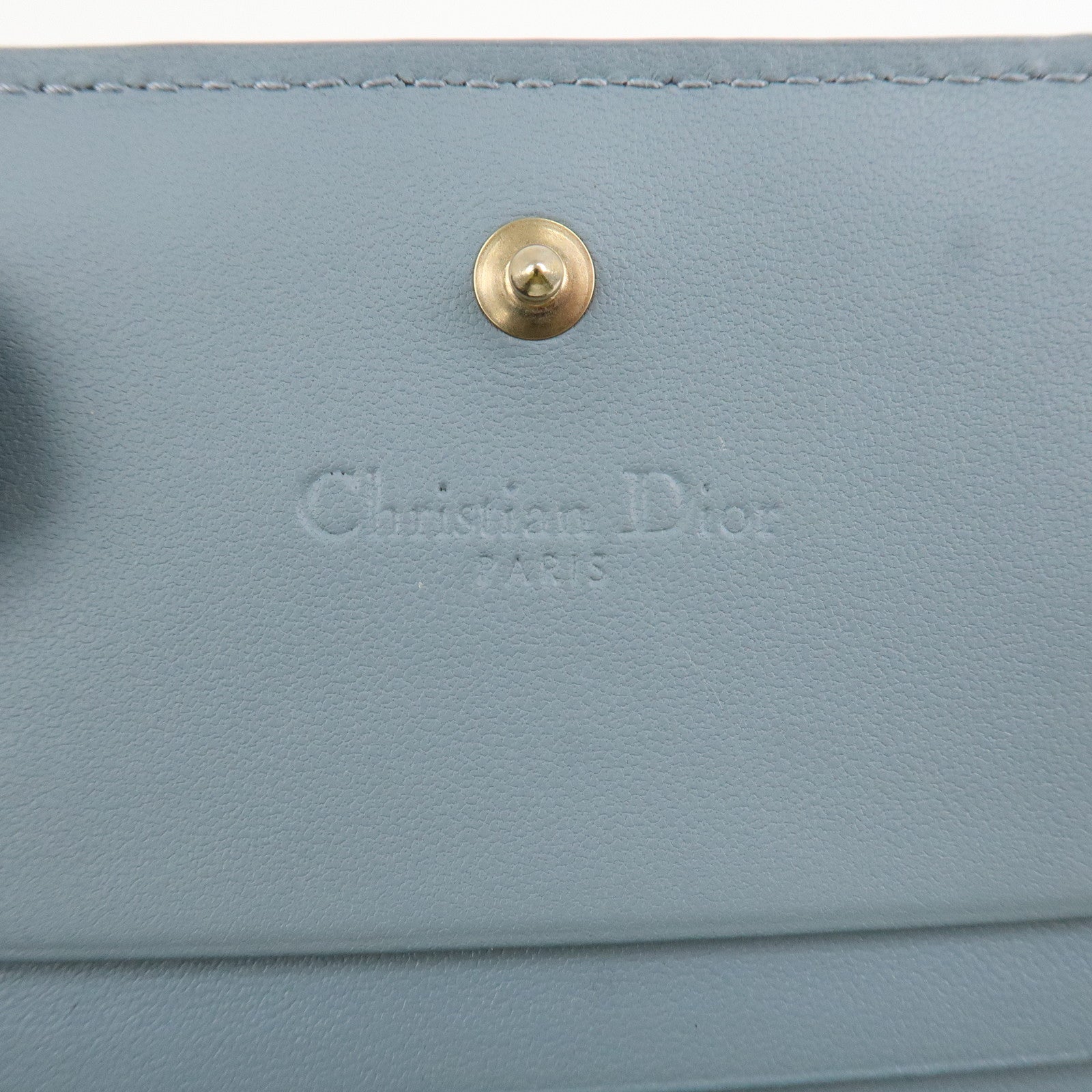 Christian Dior Cannage Leather Gardenia Wallet Gold Charm Blue Used