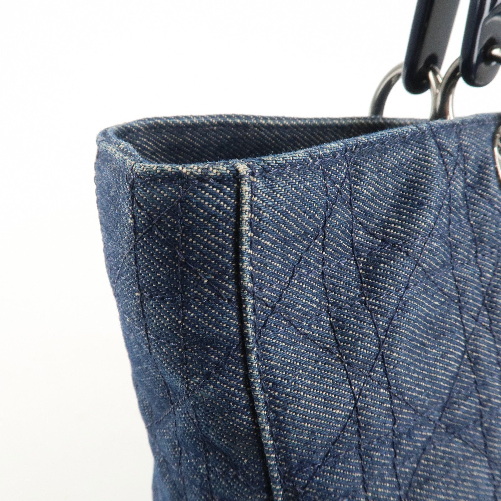 Christian Dior Cannage 2way Denim Tote Bag Navy Used