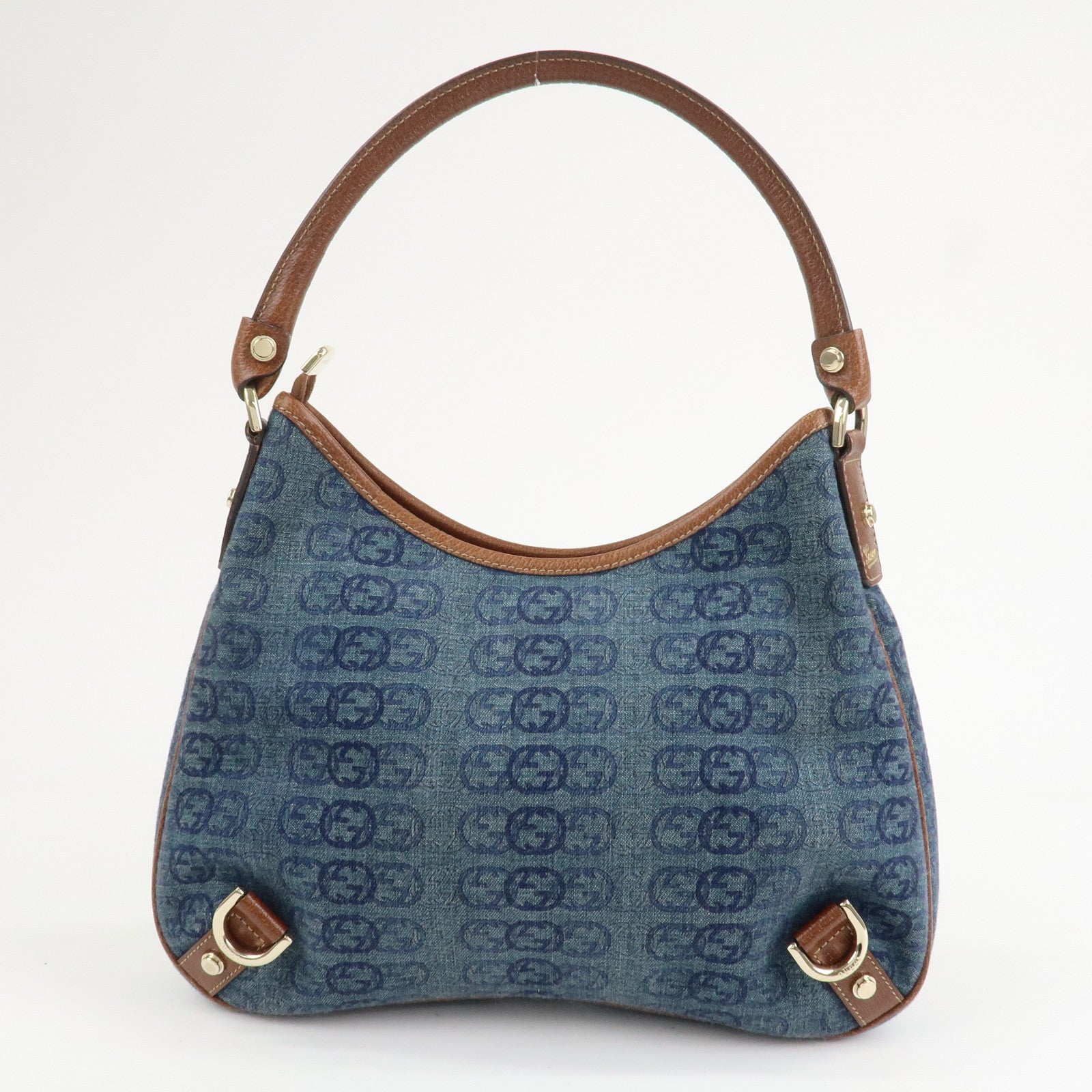 GUCCI Interlocking G Abbey GG Denim Shoulder Bag Brown Denim 130738