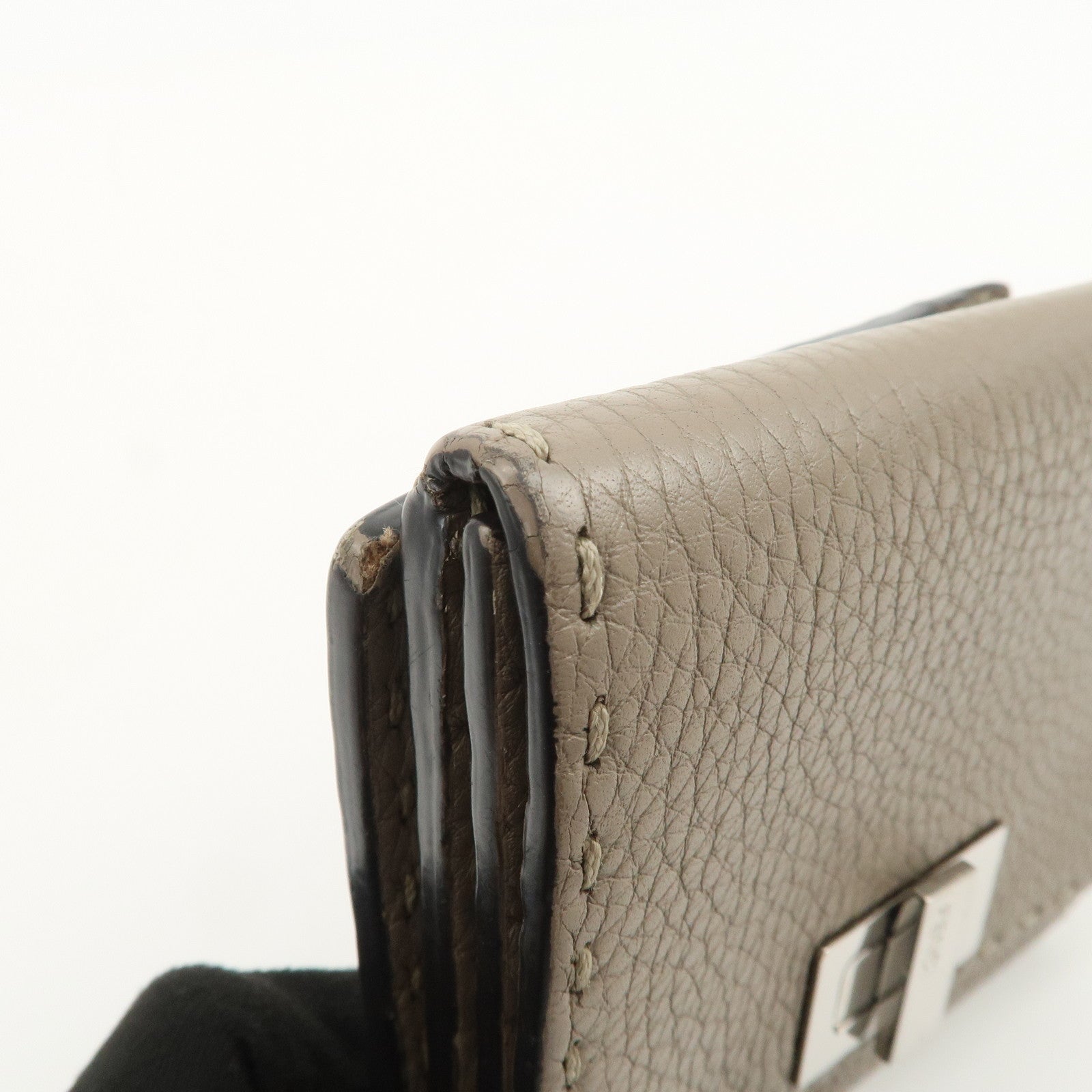 FENDI Logo Leather Compact Wallet Greige