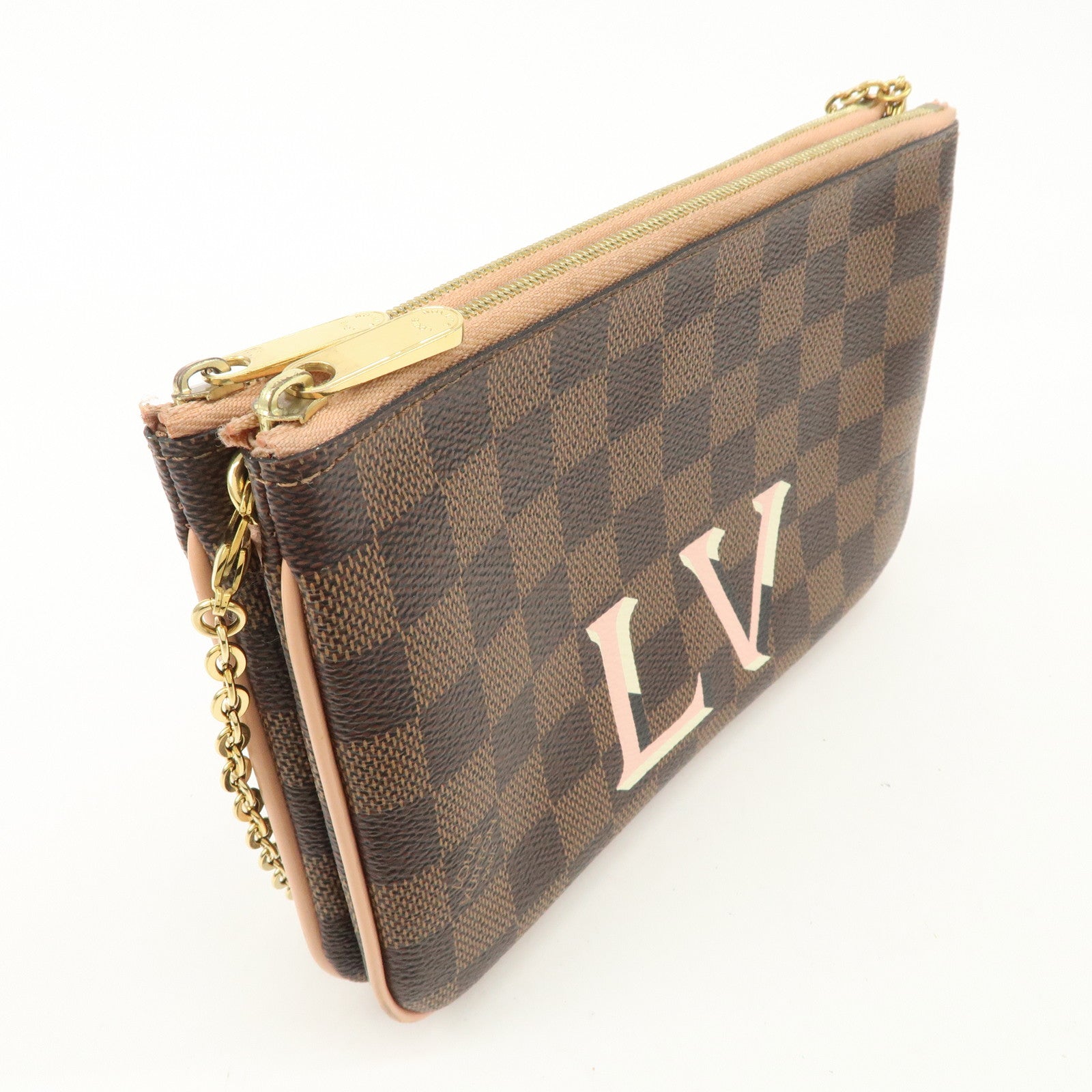 Louis Vuitton Damier Pochette Double Zip Shoulder Bag Brown N60254 Used