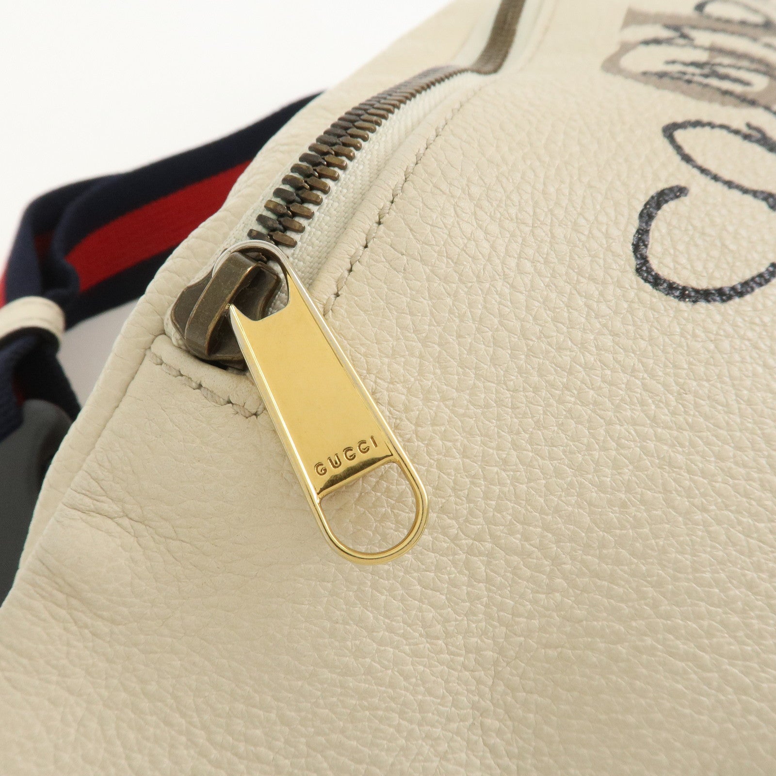 GUCCI Sherry Leather Canvas Waist Bag Ivory 493869