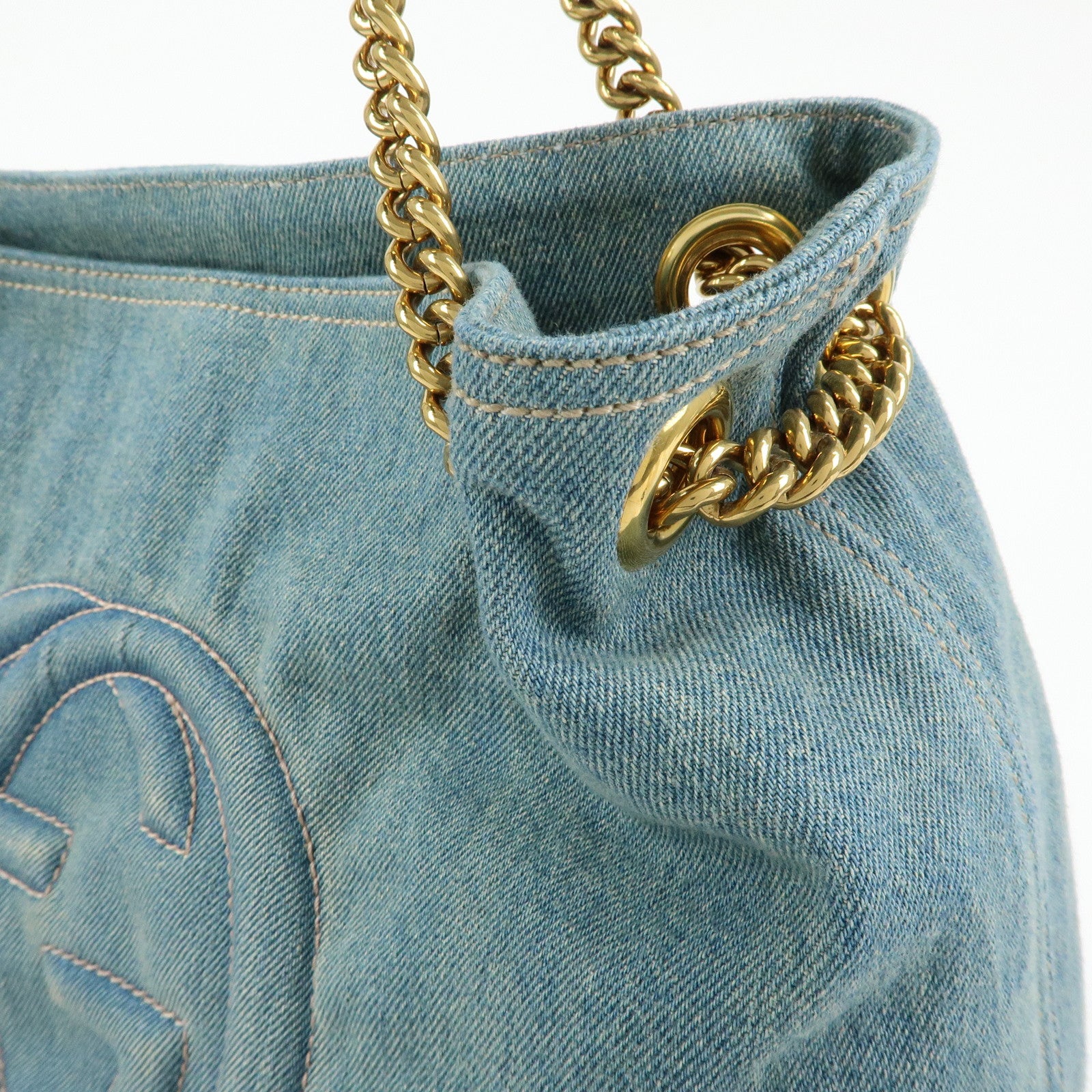 GUCCI SOHO Interlocking G Denim Leather Chain Shoulder Bag 308982