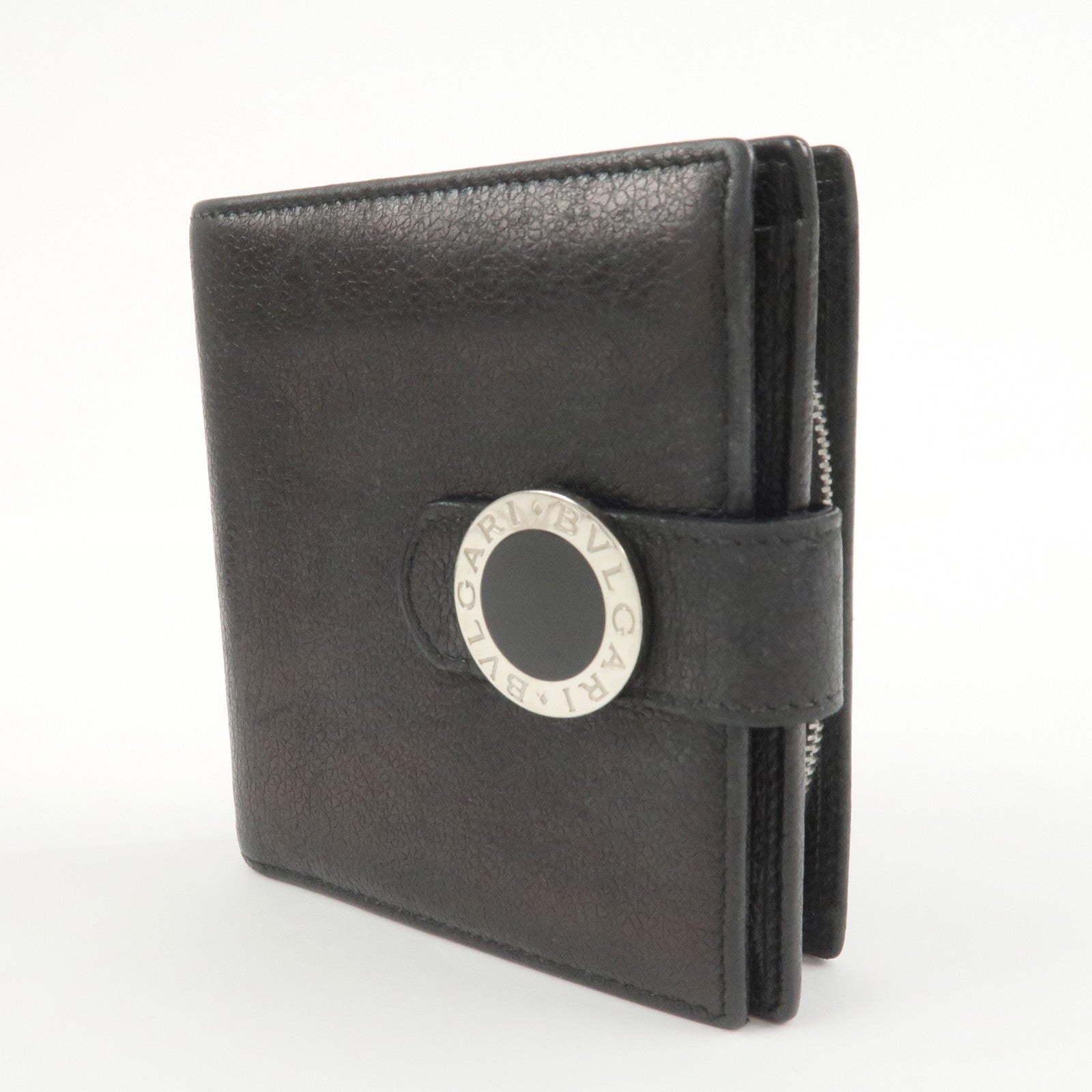 BVLGARI Set of 2 Leather Compact Wallet Bi-fold Wallet Black