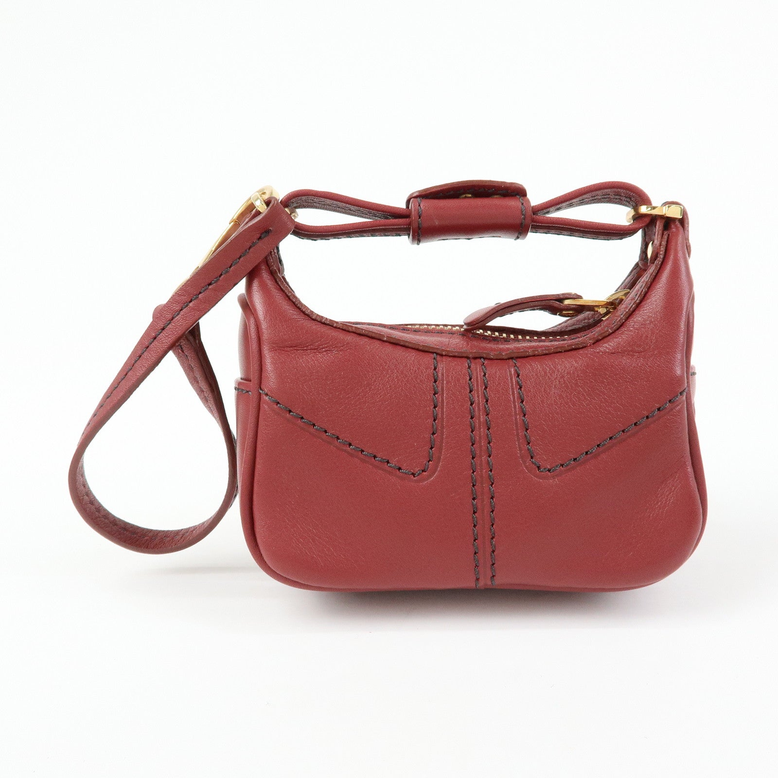TOD’S Miky Leather Bag Charm Key Charm Key Holder Wine Red