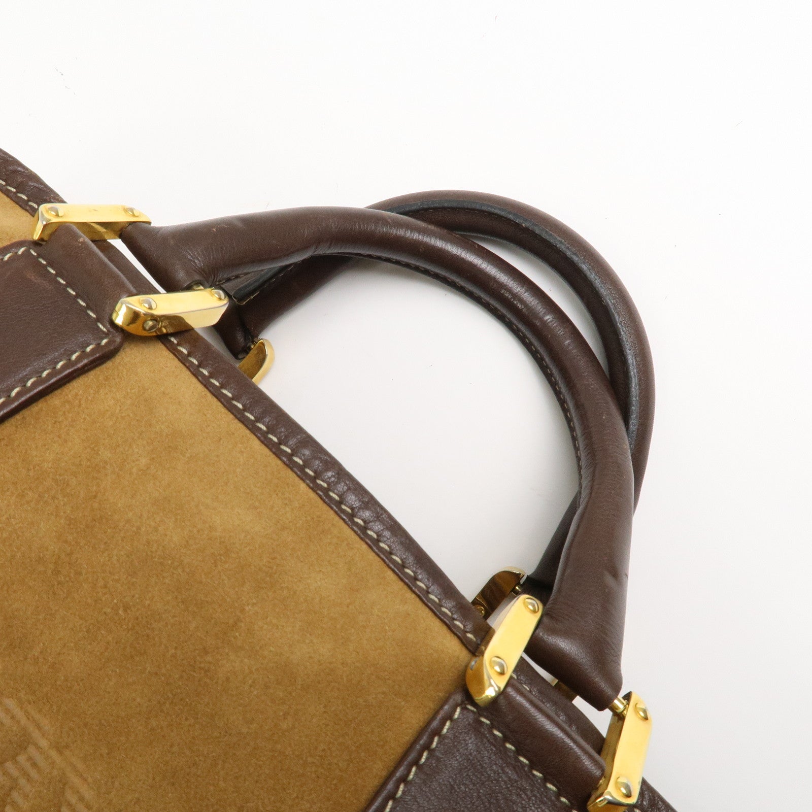 LOEWE Anagram Logo Amazona 32 Suede Hand Bag Boston Bag Camel