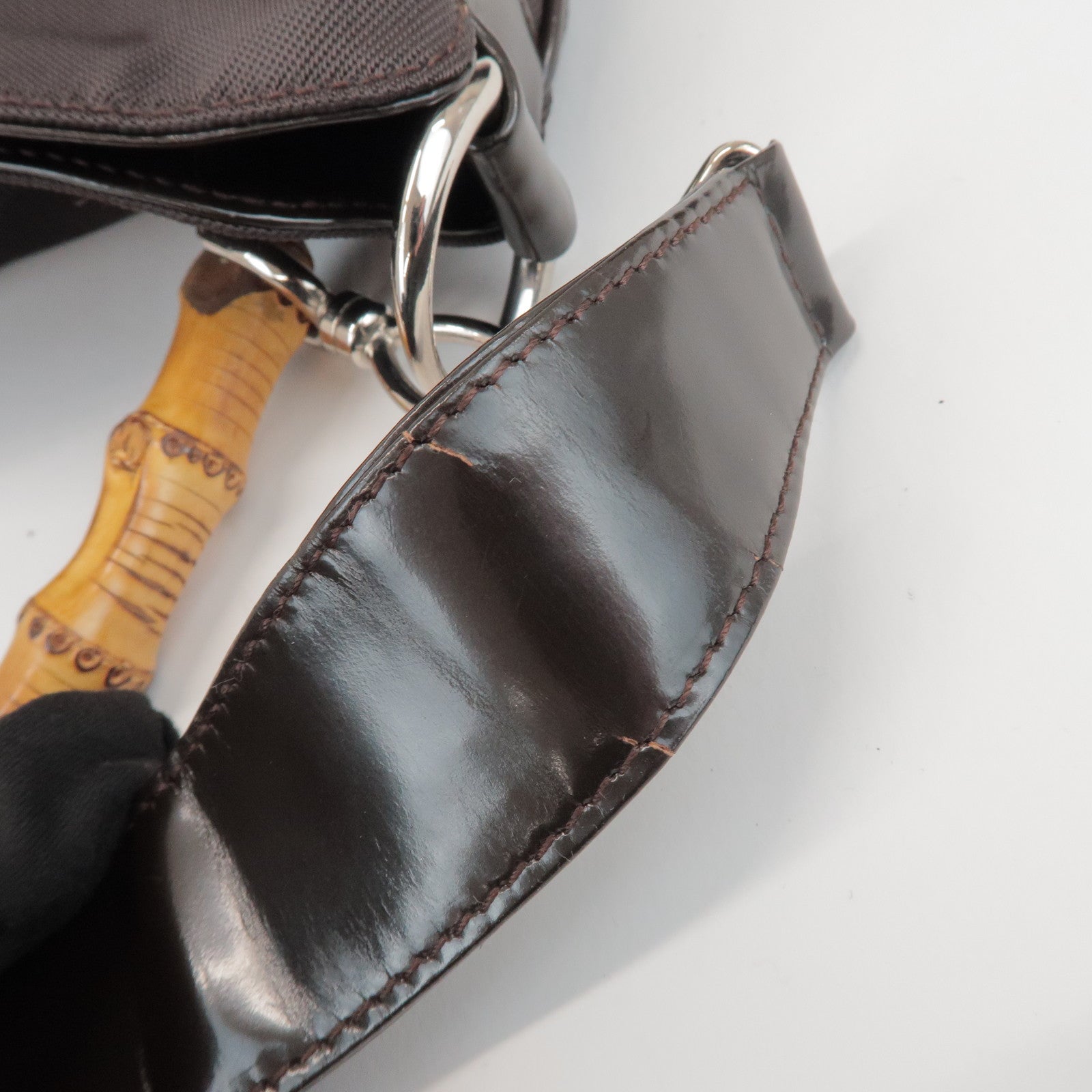 GUCCI Bamboo Nylon Canvas Leather 2Way Hand Shoulder Bag 001.2404