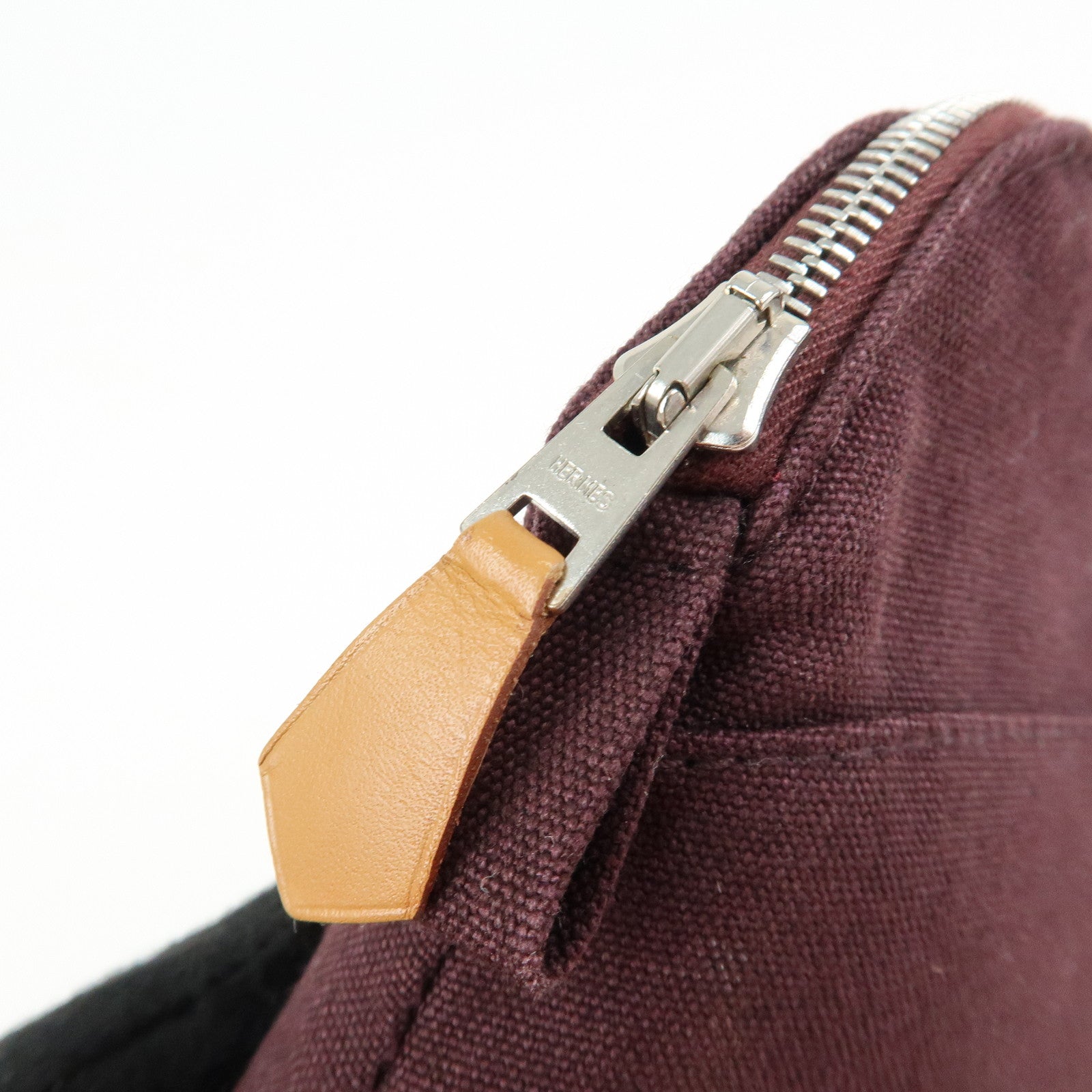 HERMES Cotton Leather Bolide Pouch Mini Bordeaux