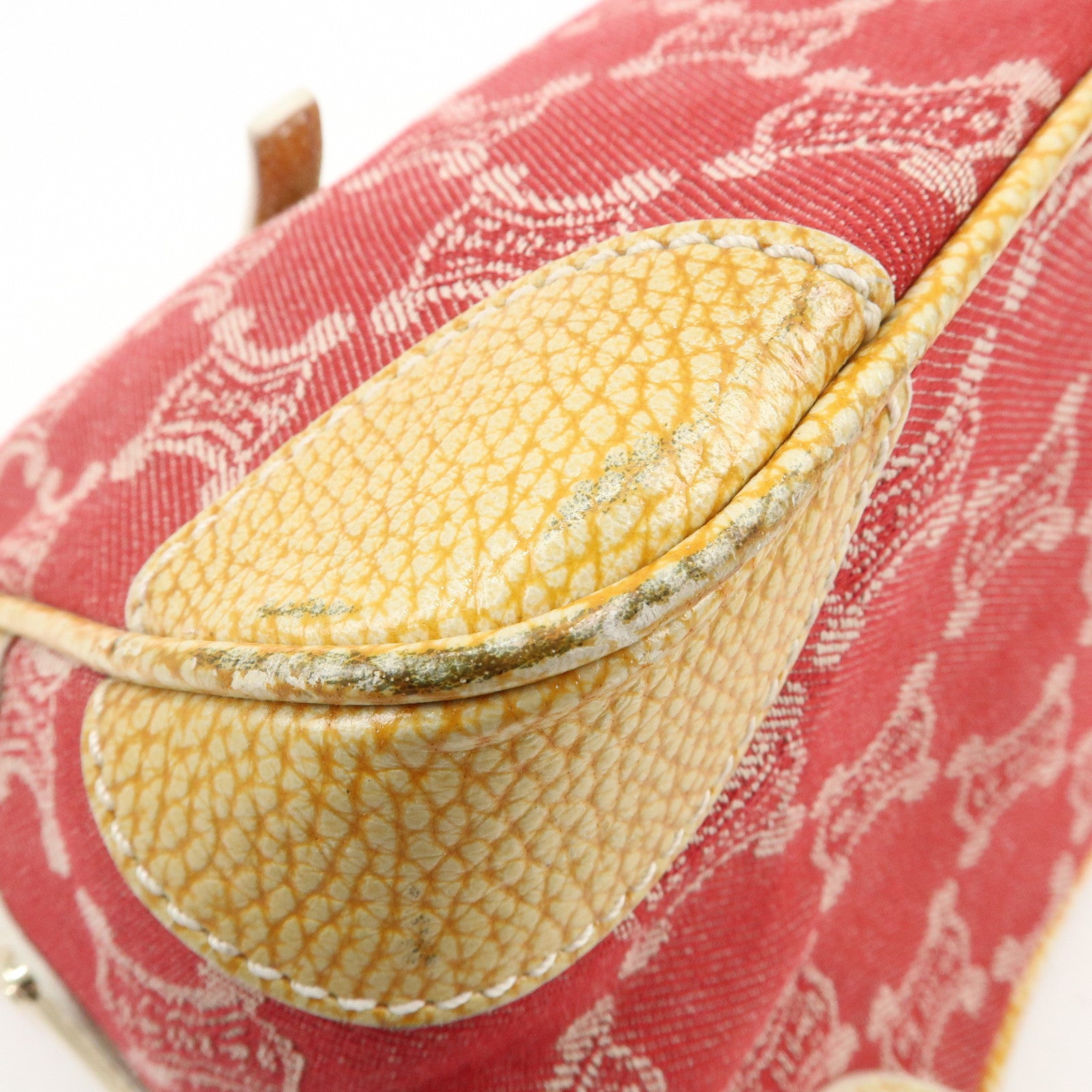 CELINE Macadam Boogie Canvas Leather Hand Bag Red Beige