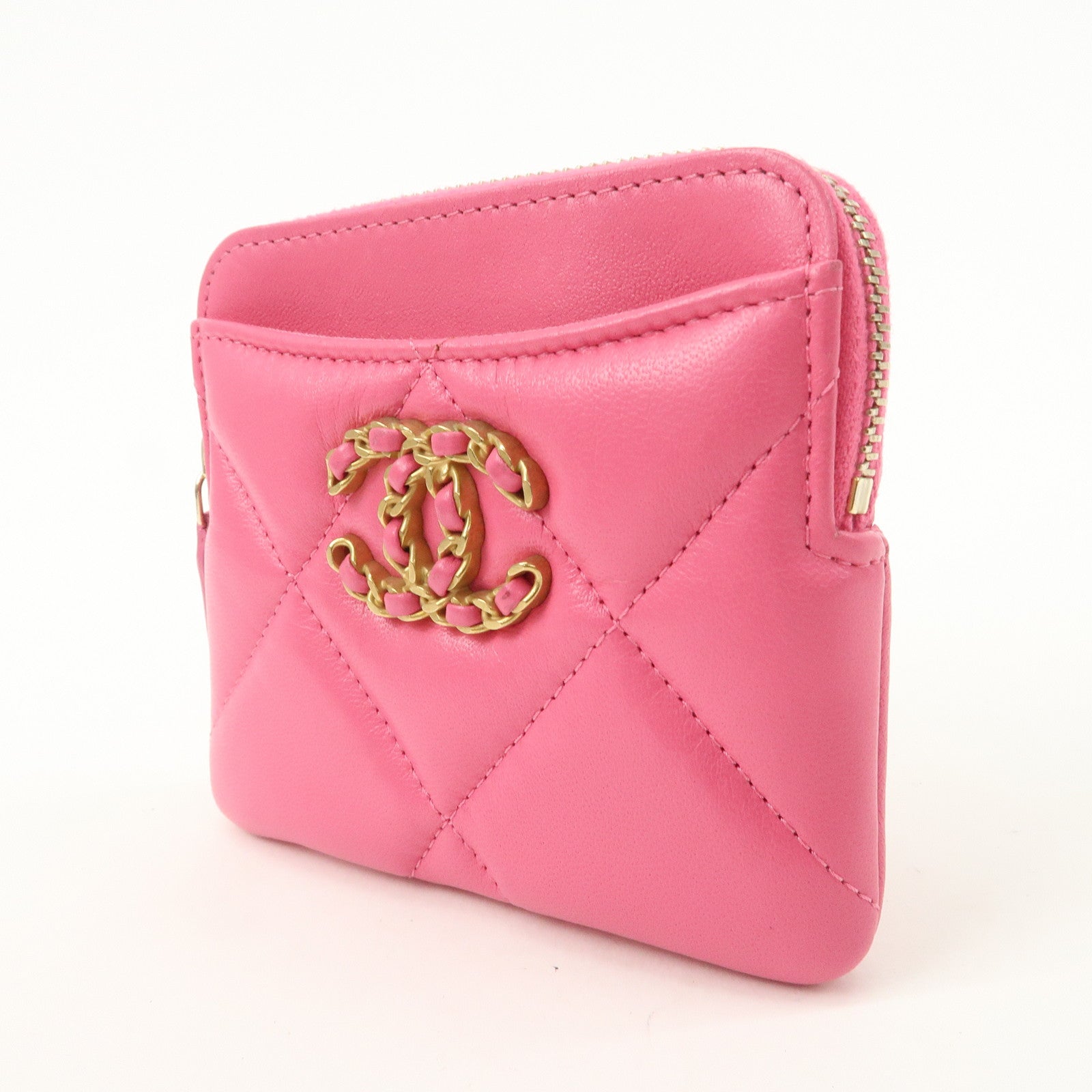 CHANEL Matelasse Leather Zippy Coin Wallet Coin Purse Pink AP2086