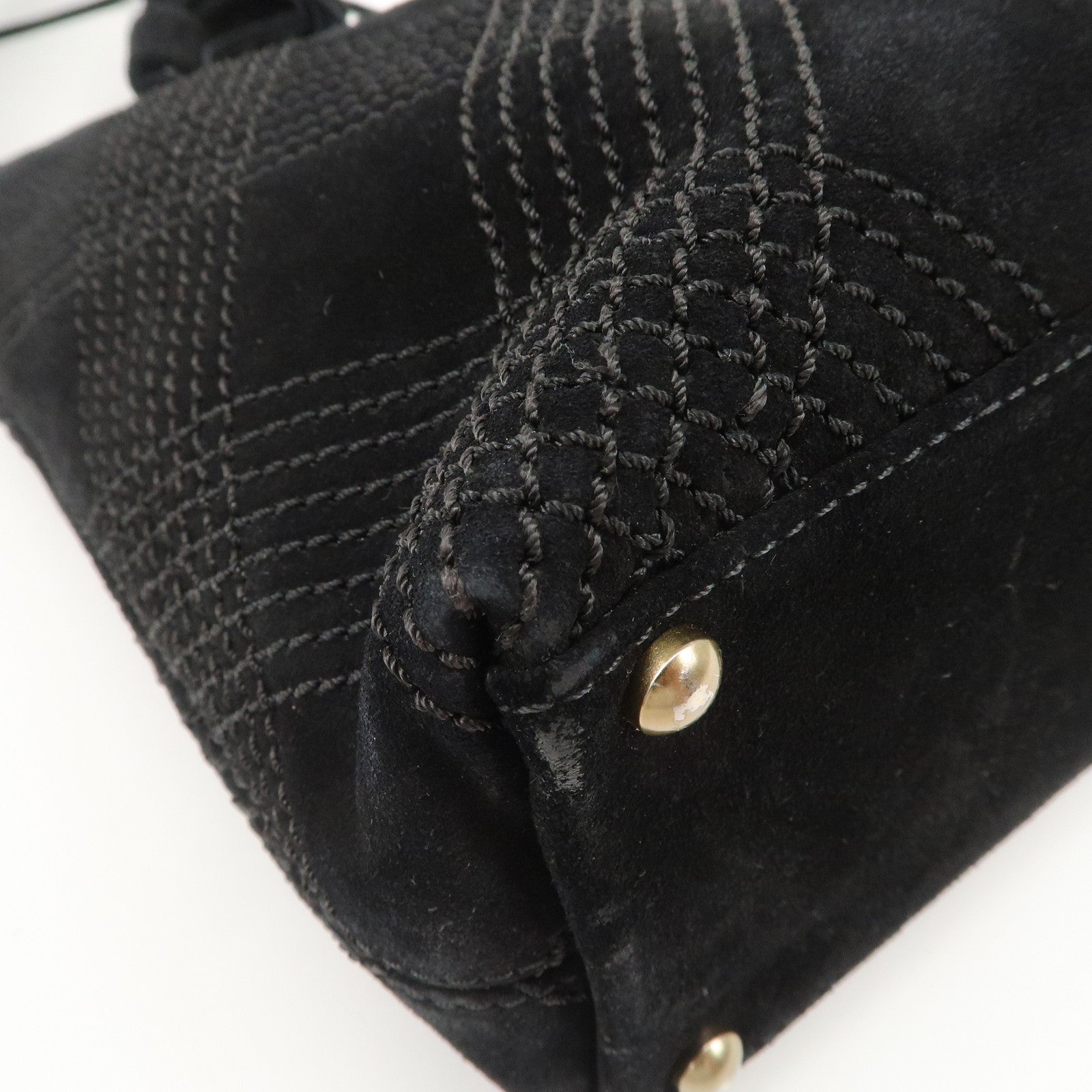 CHANEL Suede Shoulder Bag Hand Bag Tassel Black Used