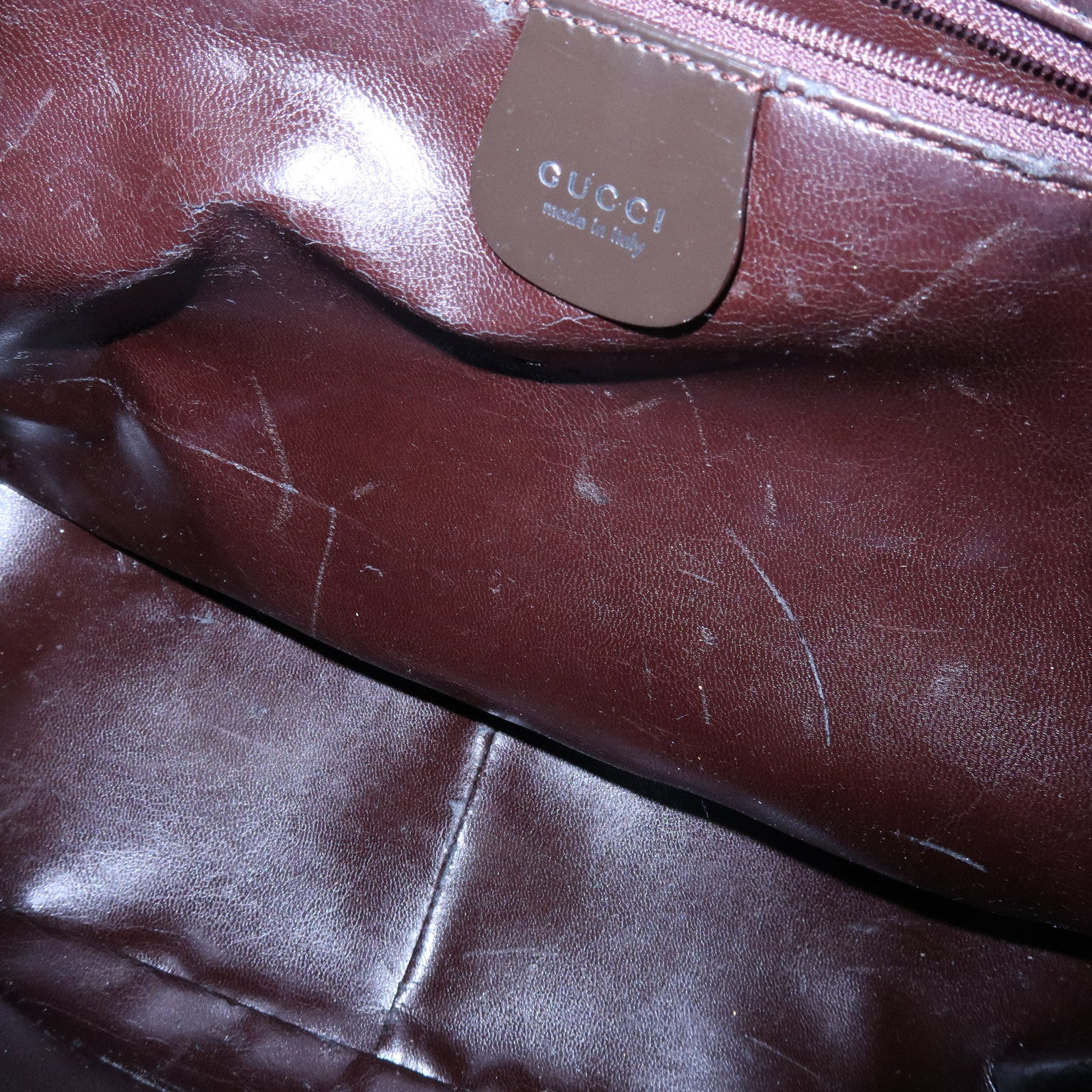 GUCCI Interlocking G Patent Leather 2Way Bag Dark Brown 000・2058