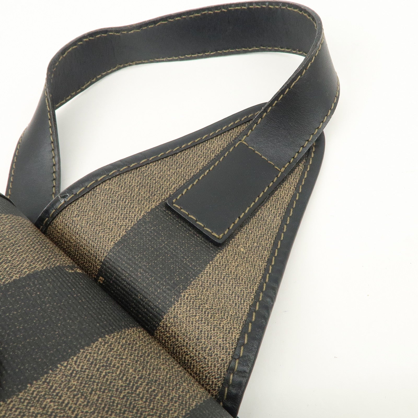 FENDI PVC Canvas Leather Back Pack Body Bag Black Brown 14559