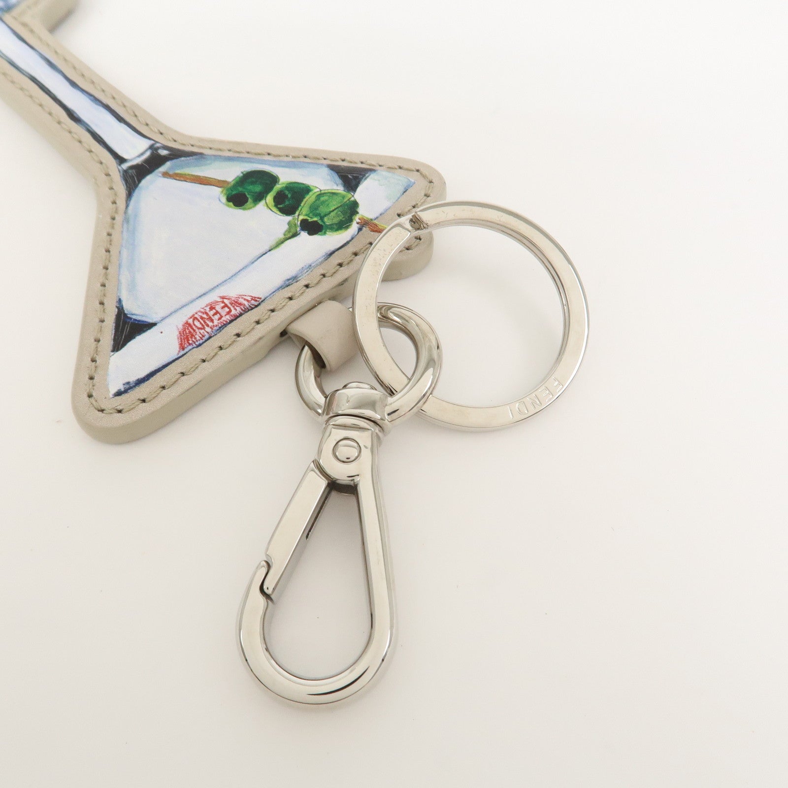 FENDI Logo Leather Martini Bag Charm Key Chain Key Charm Gray