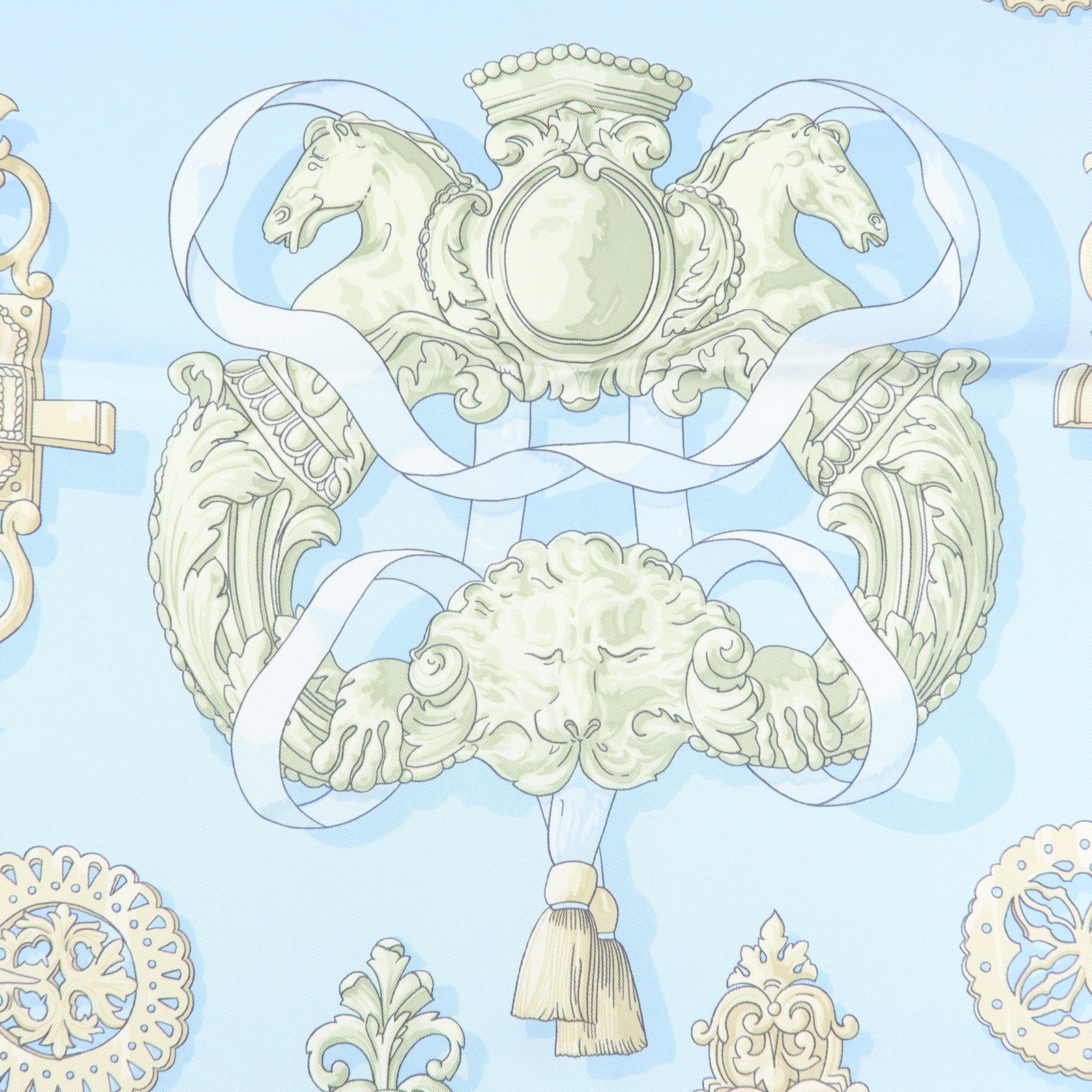 HERMES Carre 90 Silk 100% Scarf Ferronnerie Light Blue