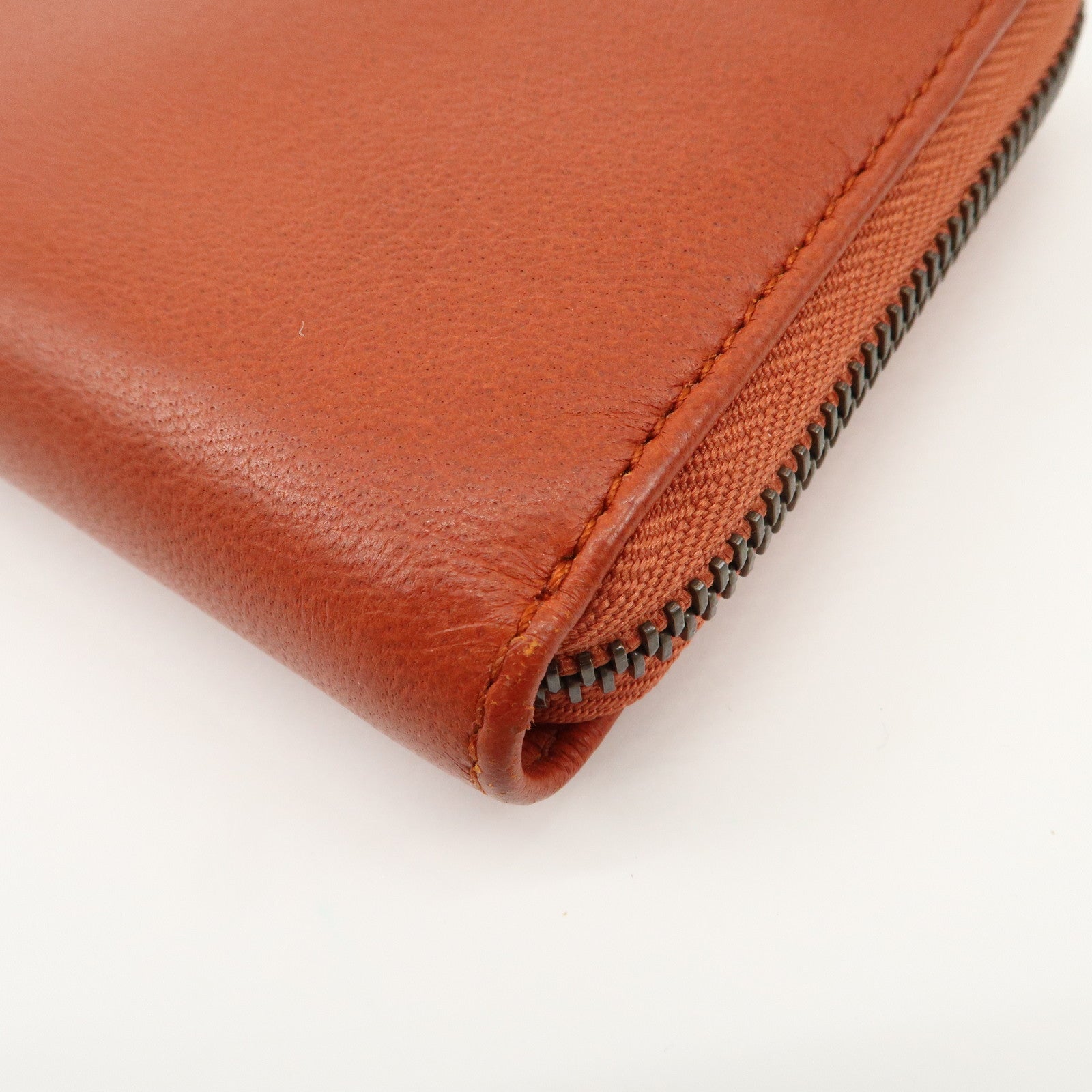 GUCCI Bamboo Leather Long Round Zippy Wallet Orange 339178 Used