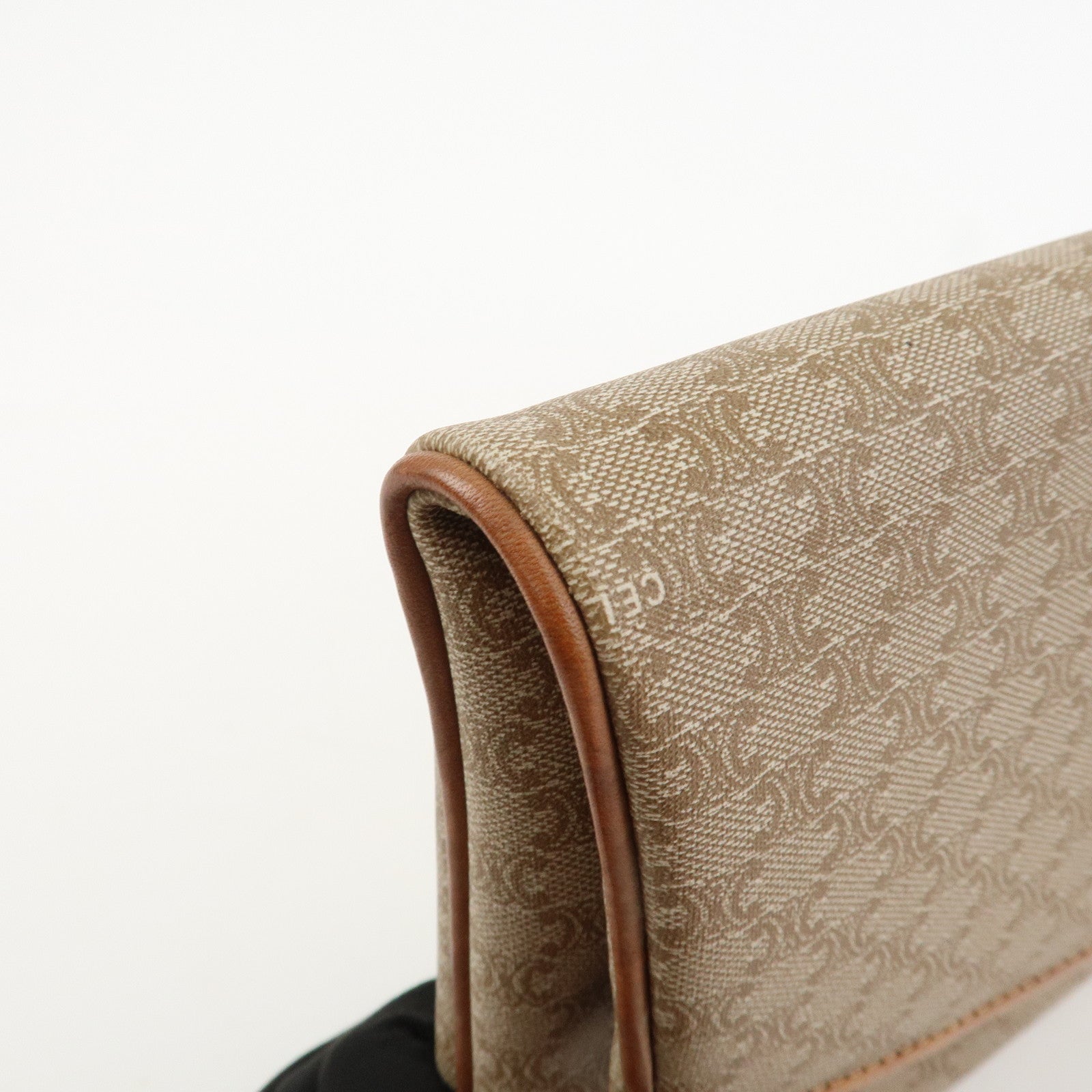 CELINE Macadam Leather PVC Clutch Bag Brown Beige Used