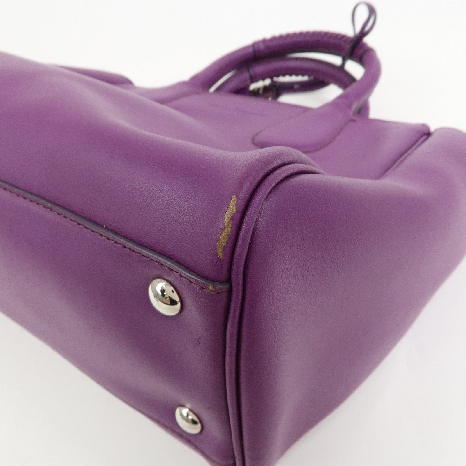 Ferragamo Leather 2Way Bag Hand Bag Shoulder Bag Tote Bag Purple