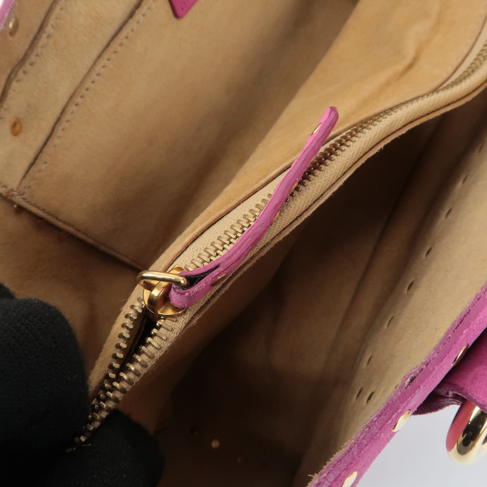 CELINE Suede Leather Studs Buggy Bag Hand Bag Pink Gold