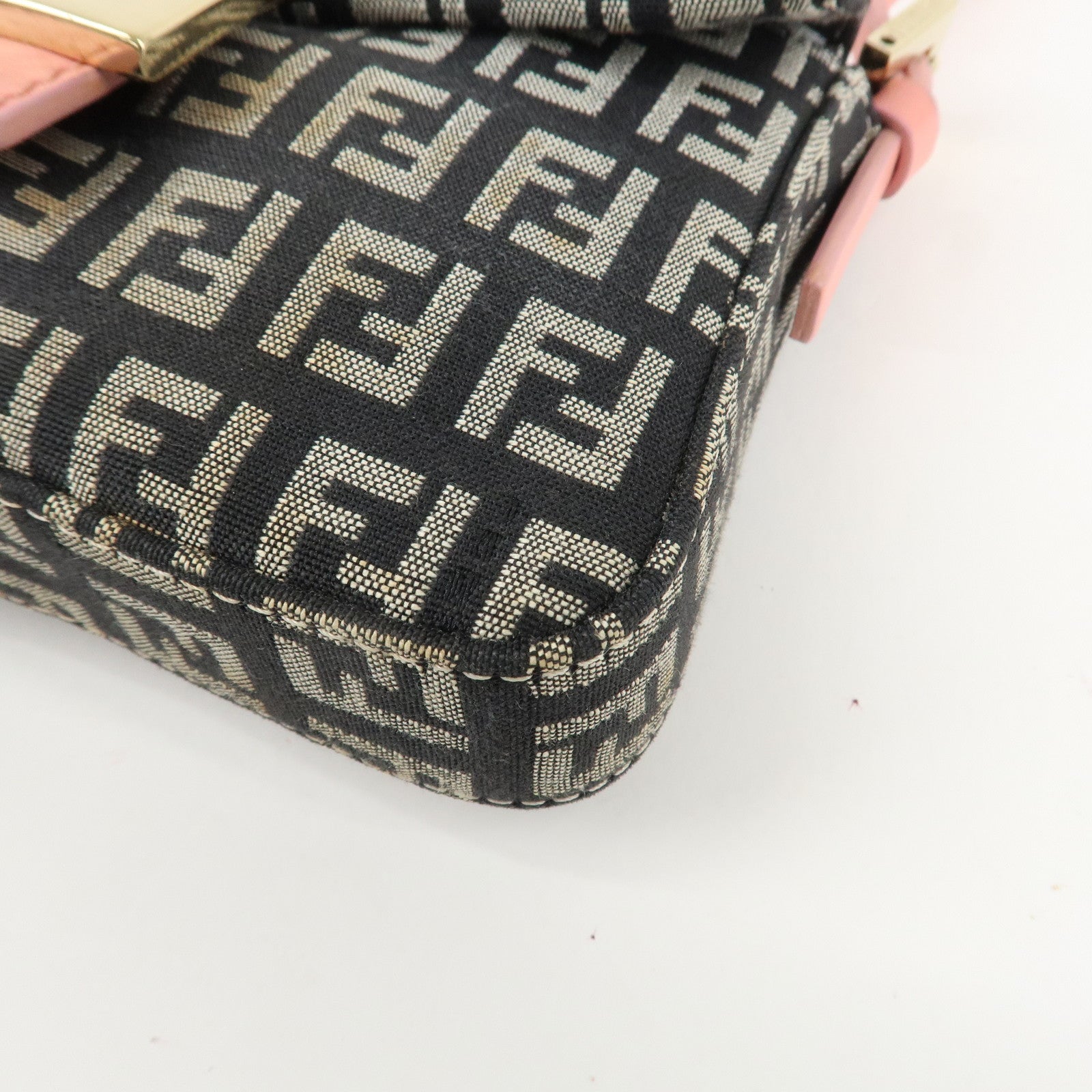 FENDI Small Mamma Baguette Zucchino Canvas Leather Hand Bag 8BK005 Used